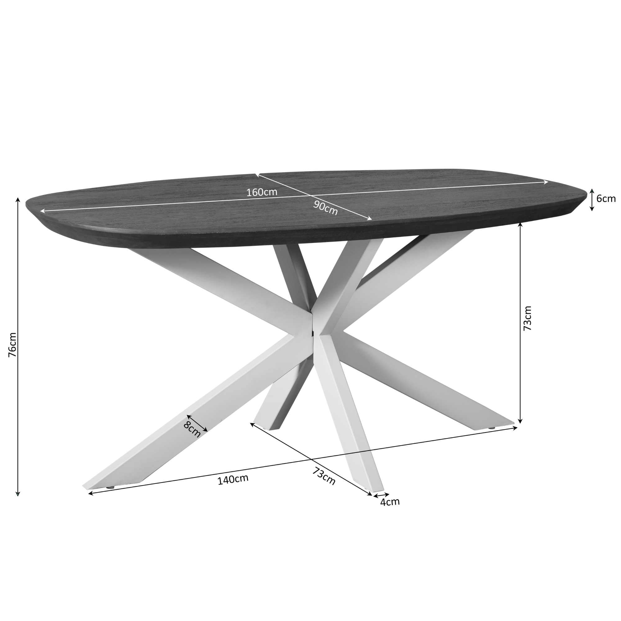 Eettafel Madison Brown | 160 cm | Deens Ovaal | Poot Black