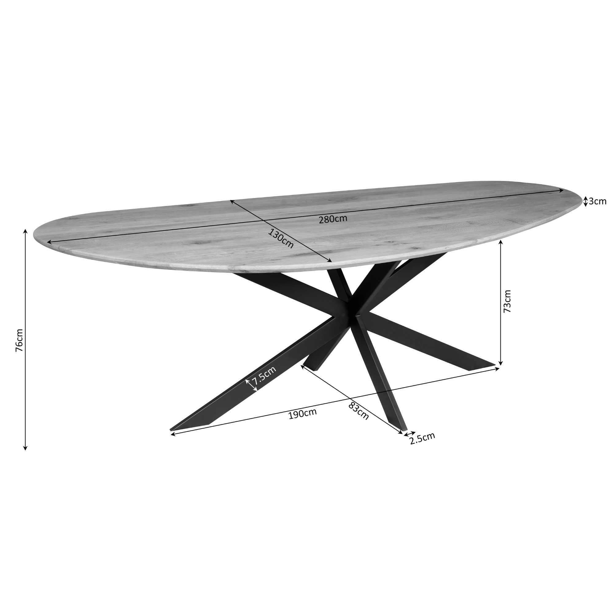 Eettafel Cloud | 280 cm | Eiken | Brown