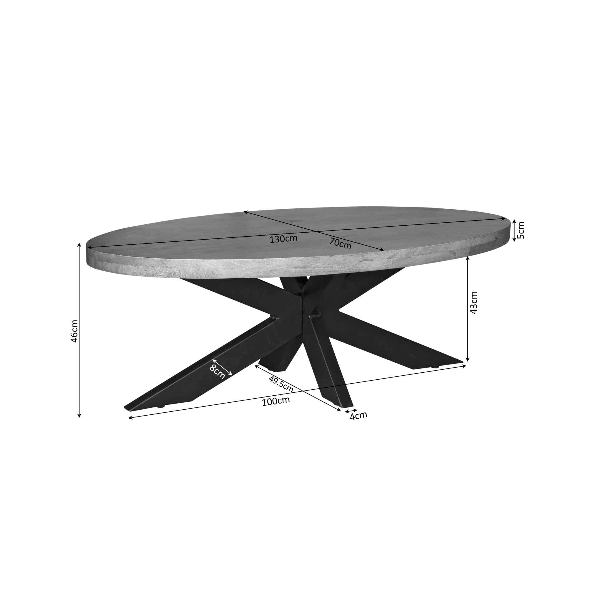 Salontafel Ovaal | 130 cm | Mangohout / Metaal