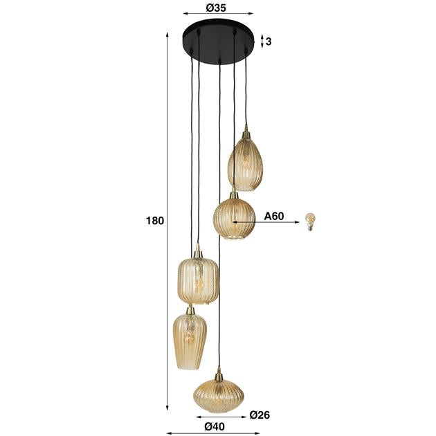 Hanglamp 5L V-shape pattern getrapt