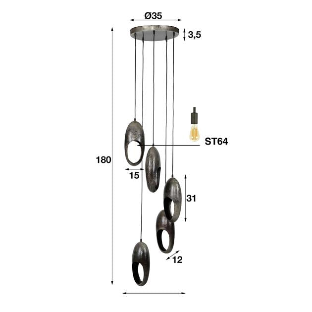 Hanglamp 5L open oog getrapt