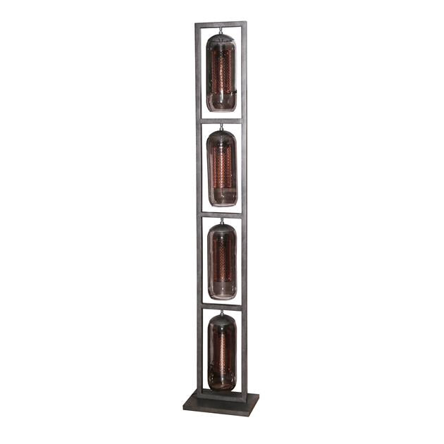Vloerlamp 4L tower smoke glas-geperforeerd staal