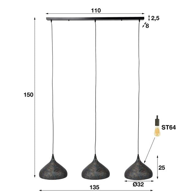 Hanglamp 3xØ32 punch trechter