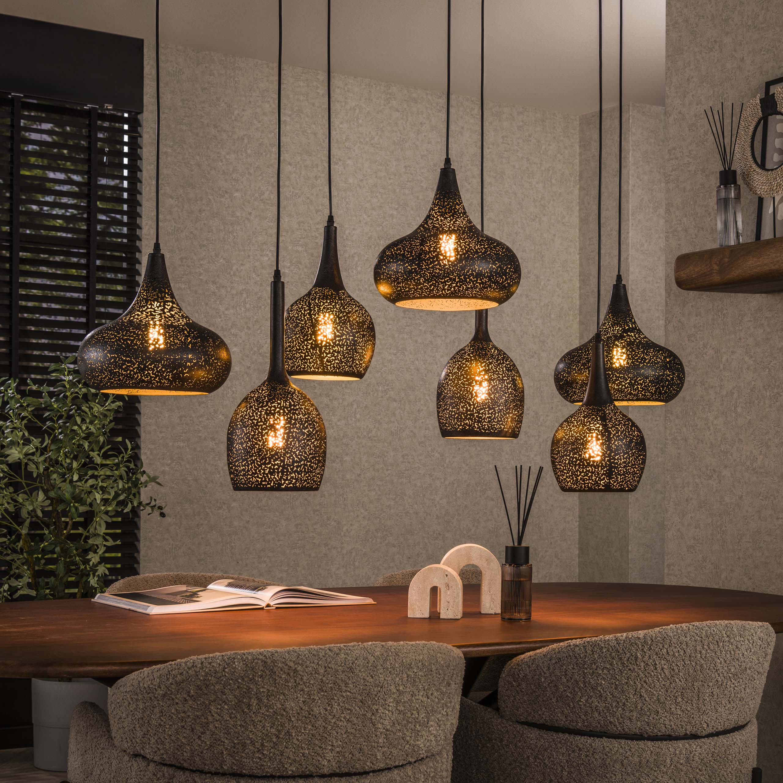 Hanglamp Zip - 4+3 lichtpunten - Artic Zwart | Hanglamp | Zi – De