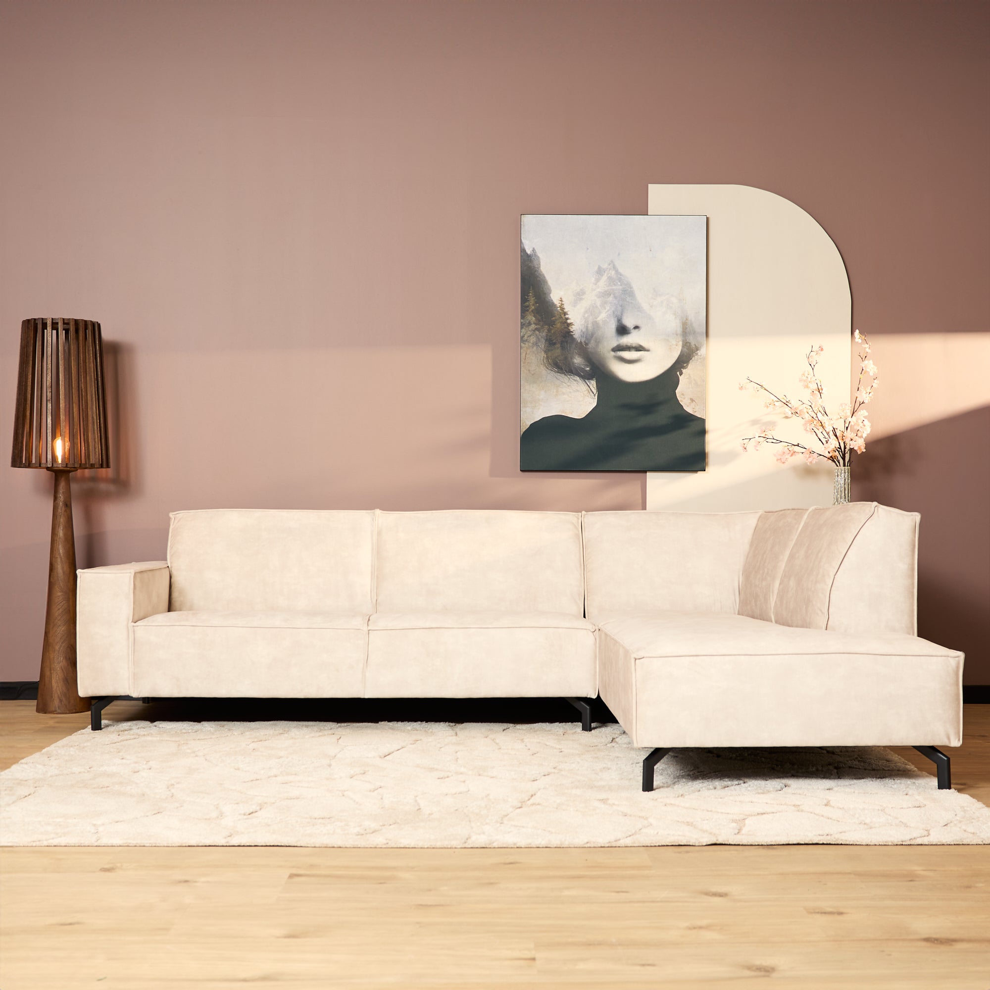 MySofa Floris| 2,5 zits + Divan Rechts | Beige | Velvet