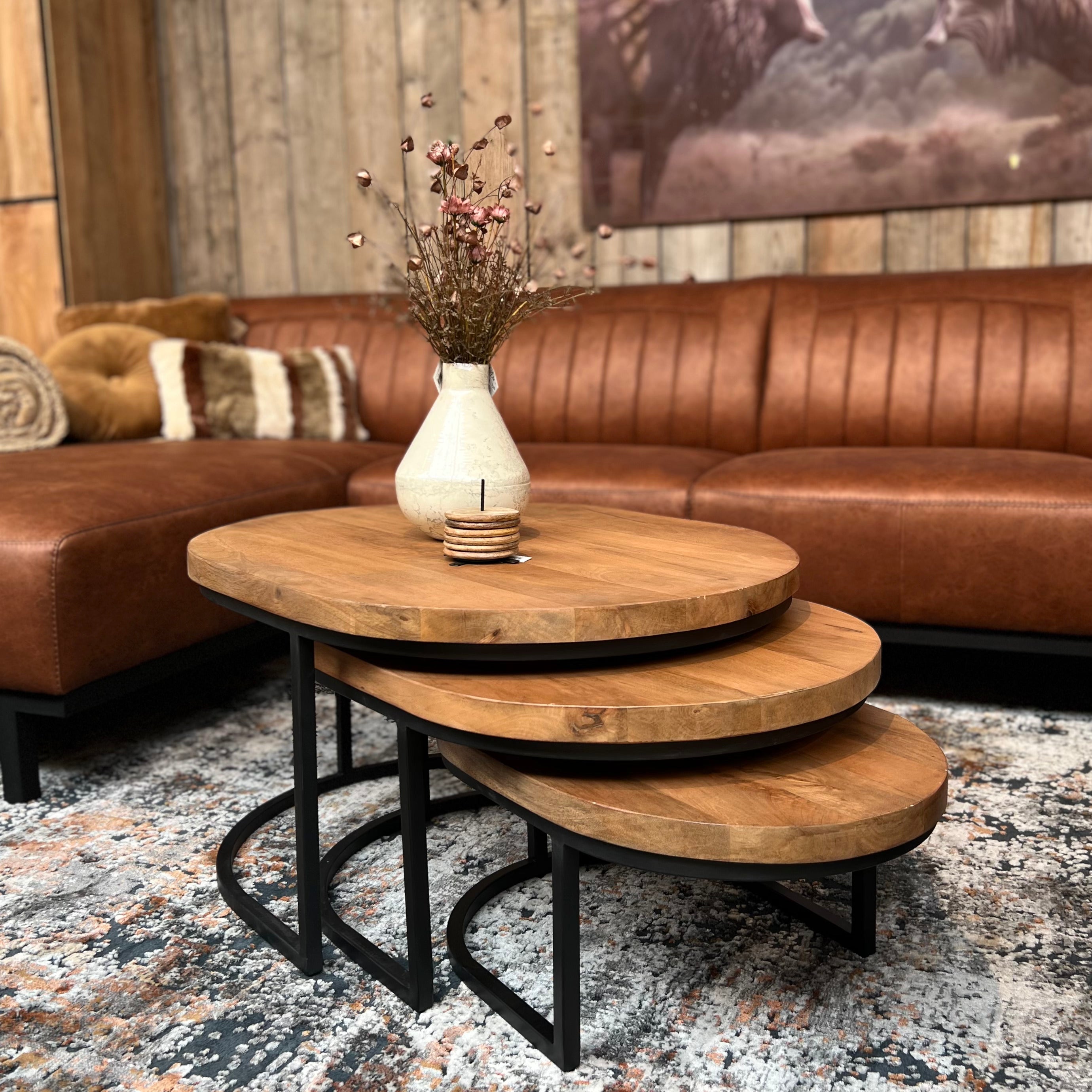 Bridge 3-Delige Ovale Salontafelset extra dik blad