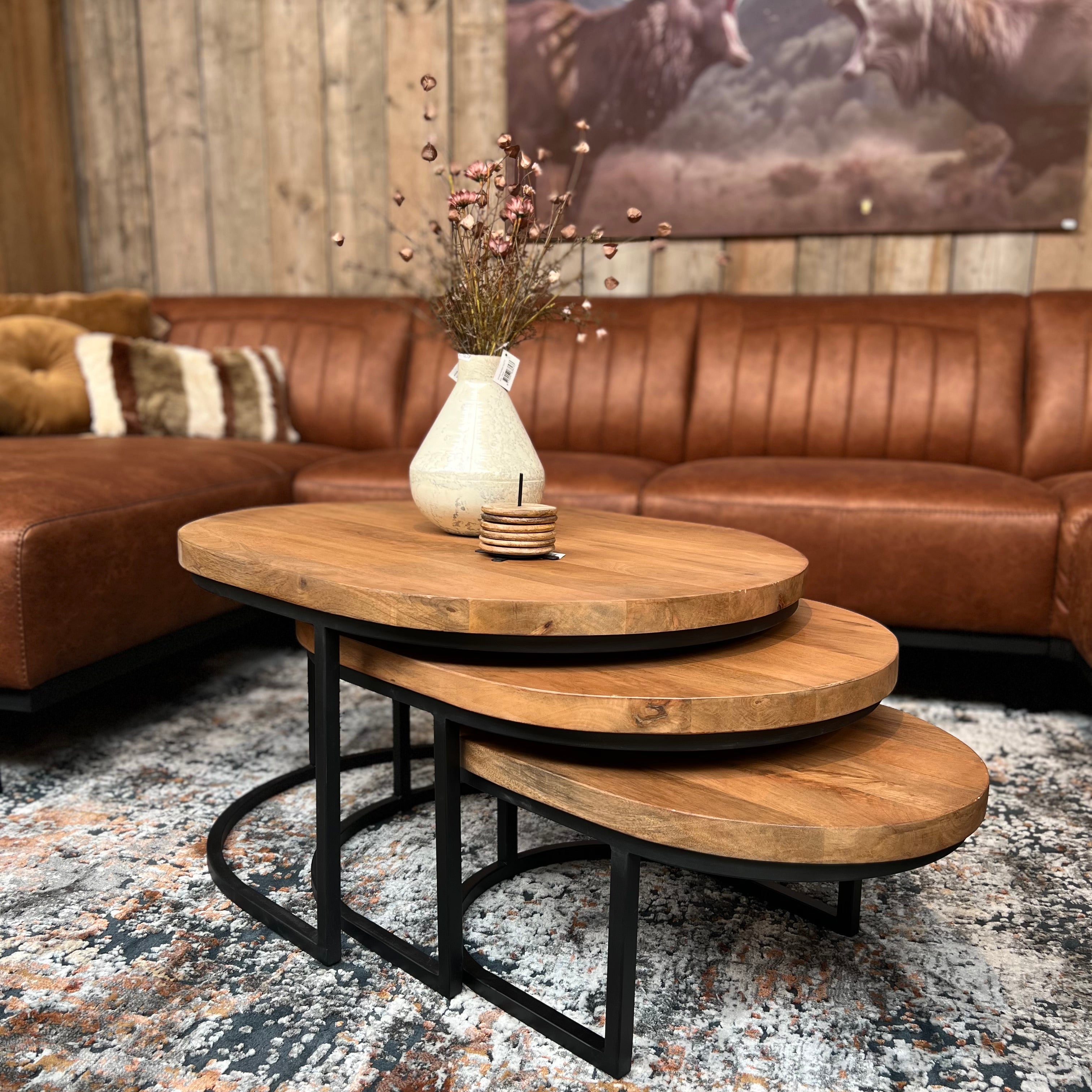 Bridge 3-Delige Ovale Salontafelset extra dik blad