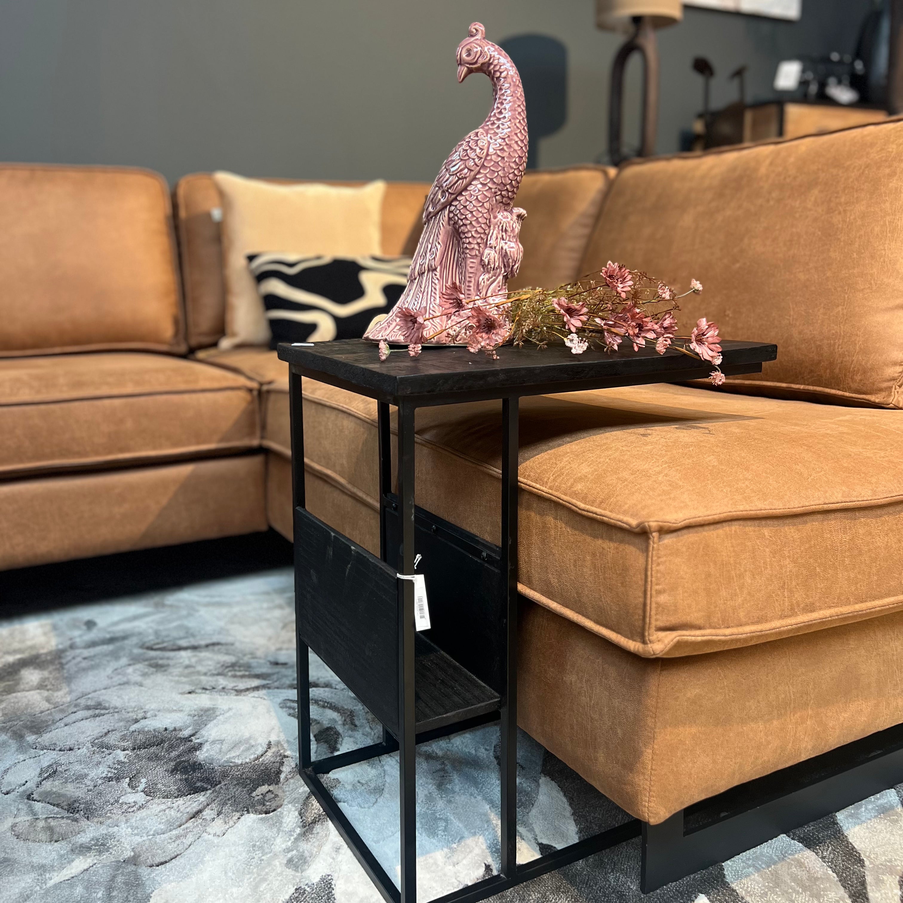 Laptoptafel met krantenbak - Zwart - Mangohout - Afgeprijsd