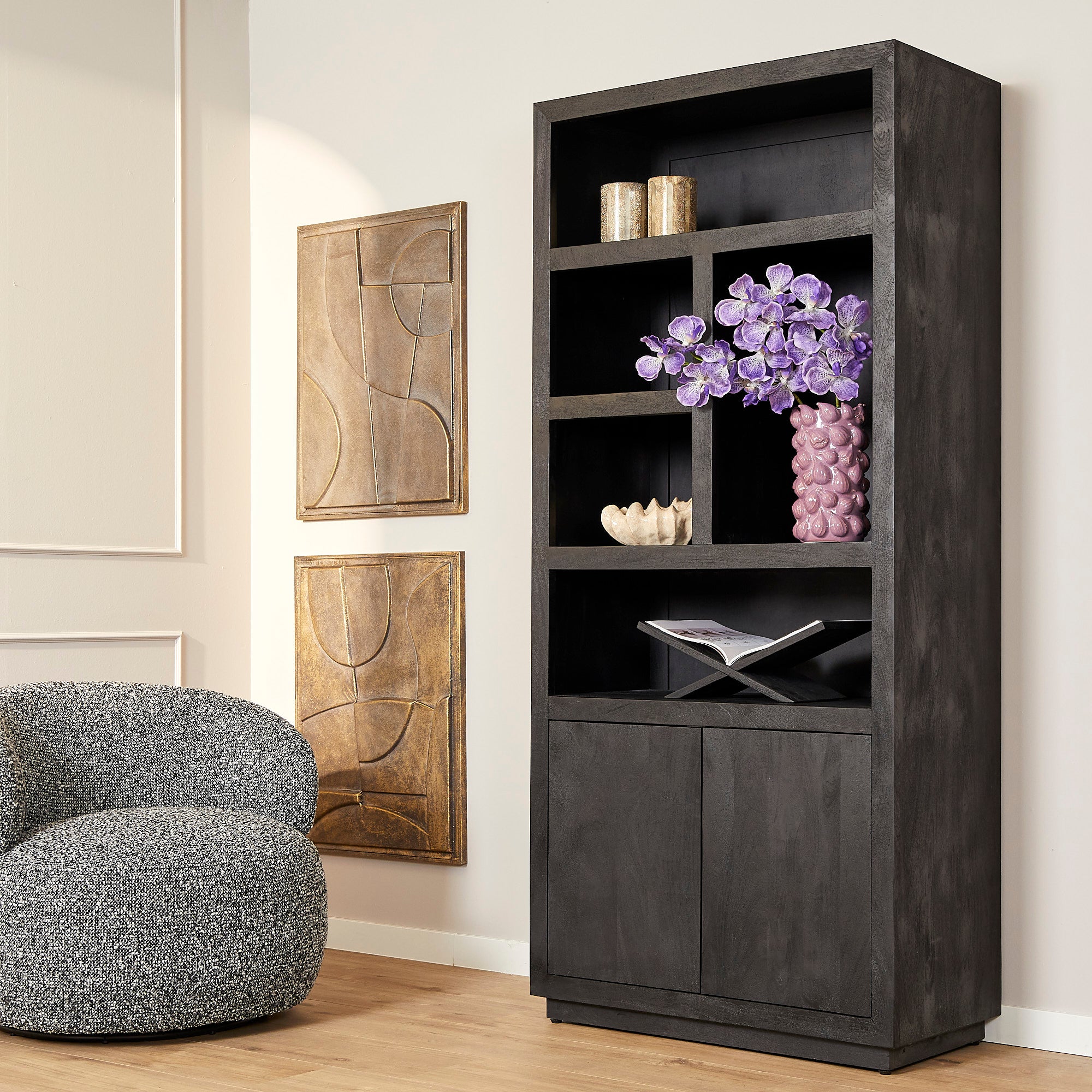 Boekenkast Brussel Black | 5 vakken - 2 deuren