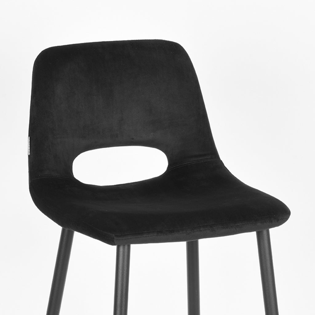 LABEL51 Barkruk Josh - Zwart - Fluweel - Zithoogte 78