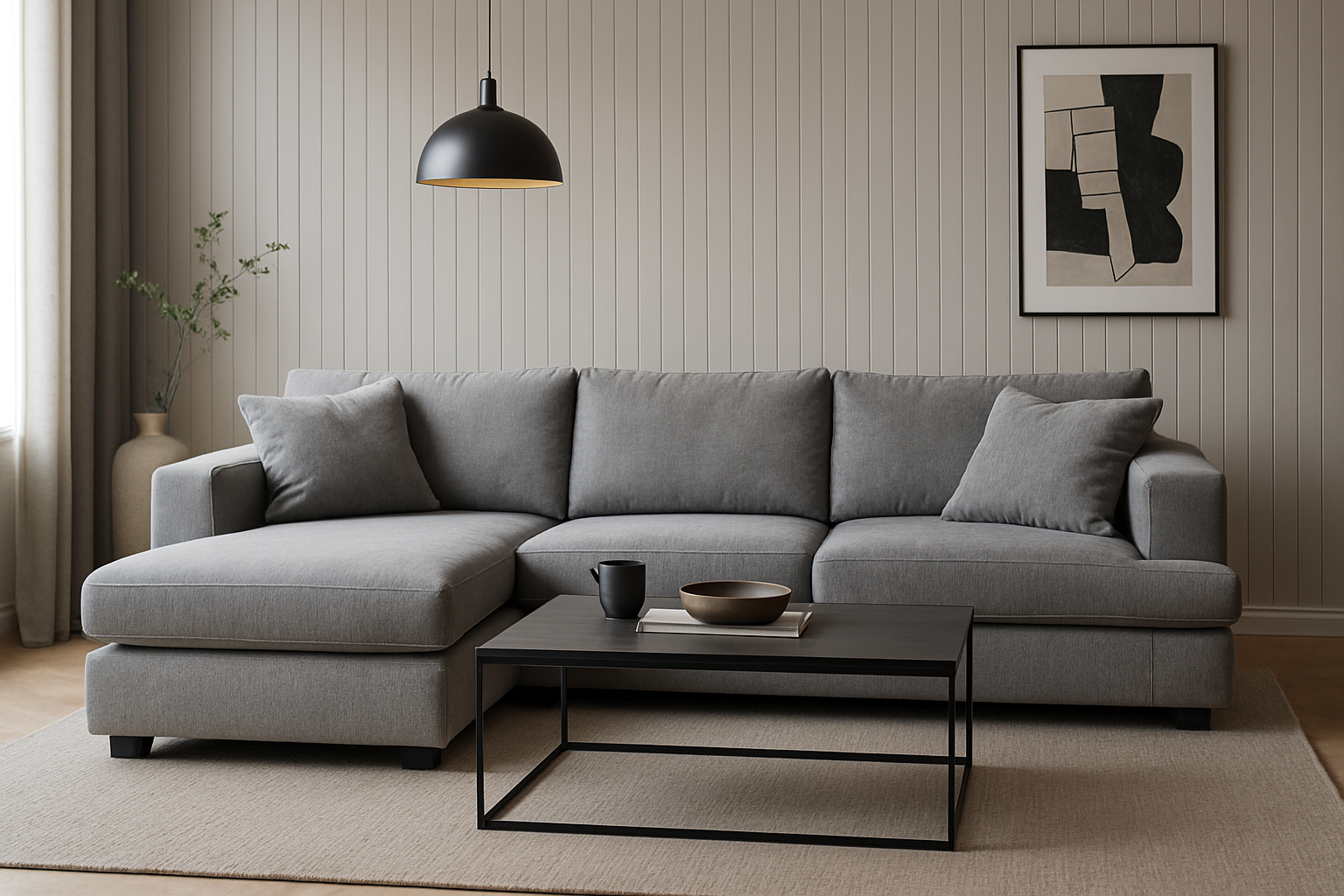 comfortabele trendy hoekbank onder salontafel