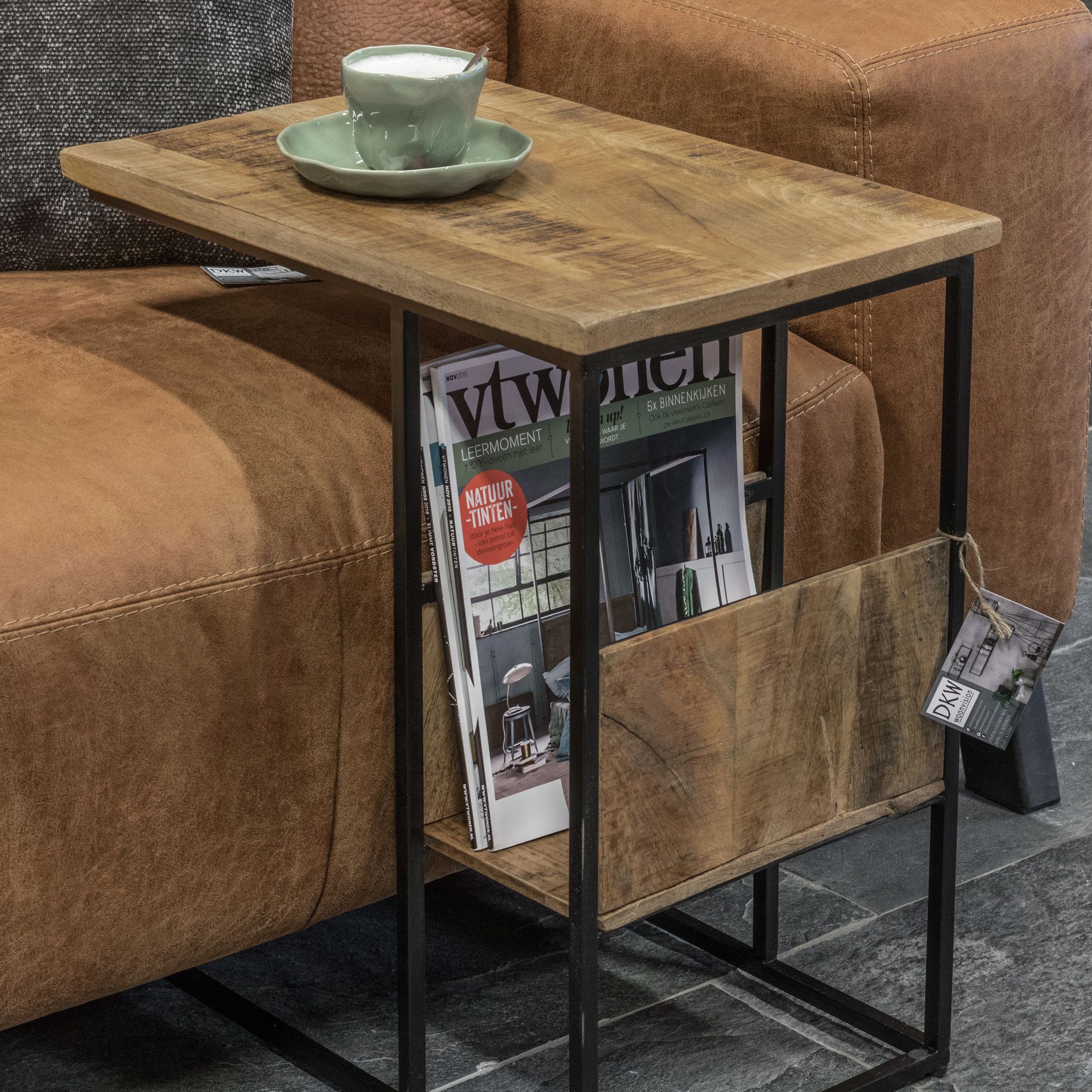 Laptoptafel met krantenbak - Mangohout - Afgeprijsd