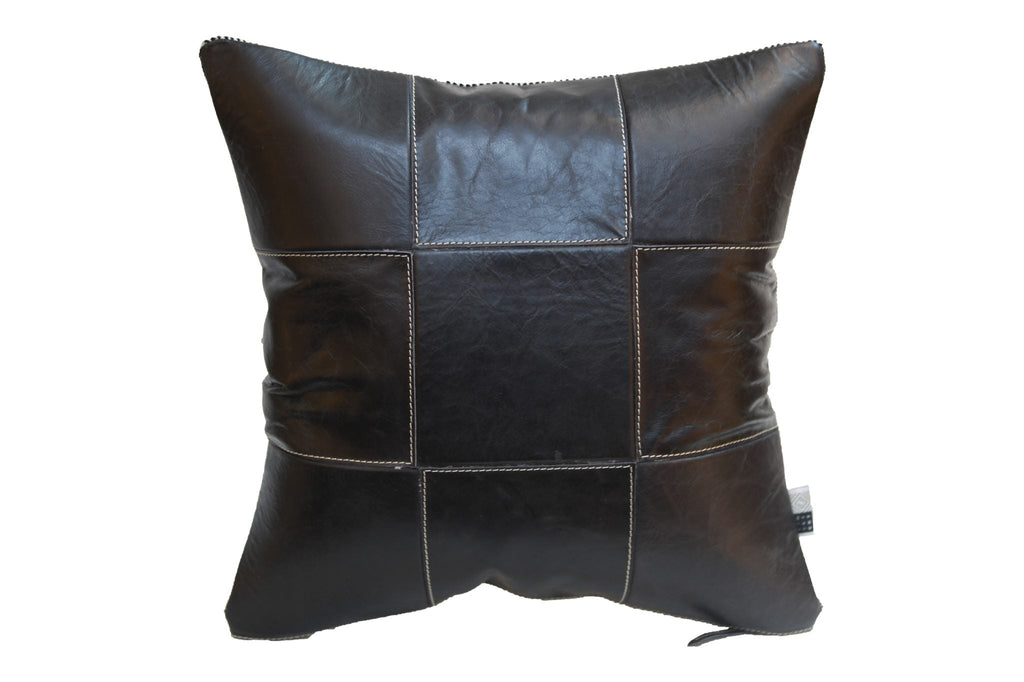 Kussen leather patch 45x45cm Grijs