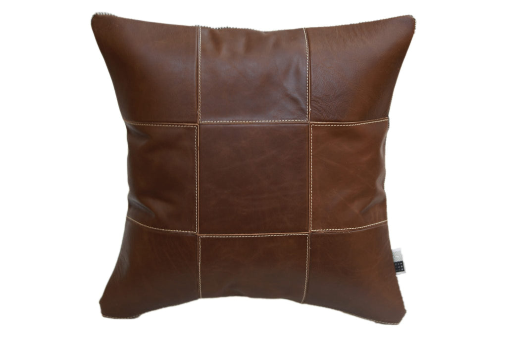 Kussen leather patch 45x45cm Bruin