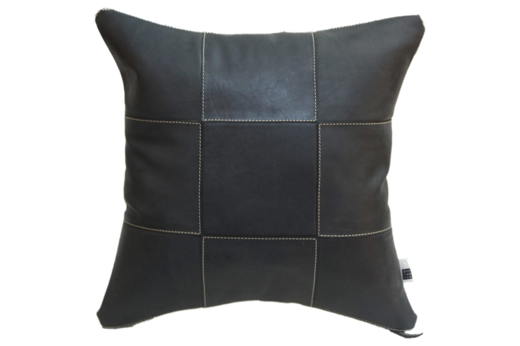 Kussen leather patch 45x45cm zwart
