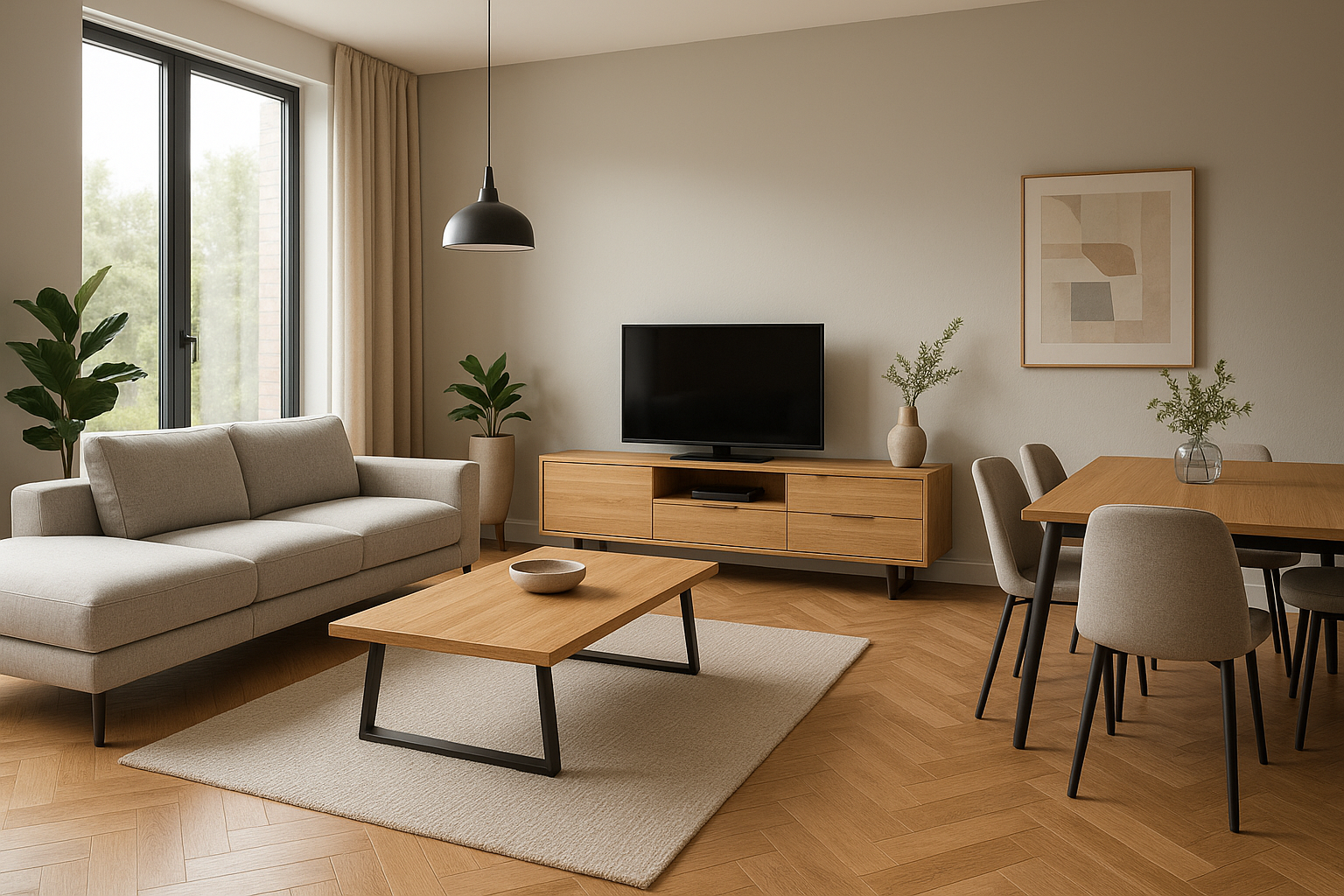 realistische moderne woonkamer met meubels van De Friese Meubeljongens