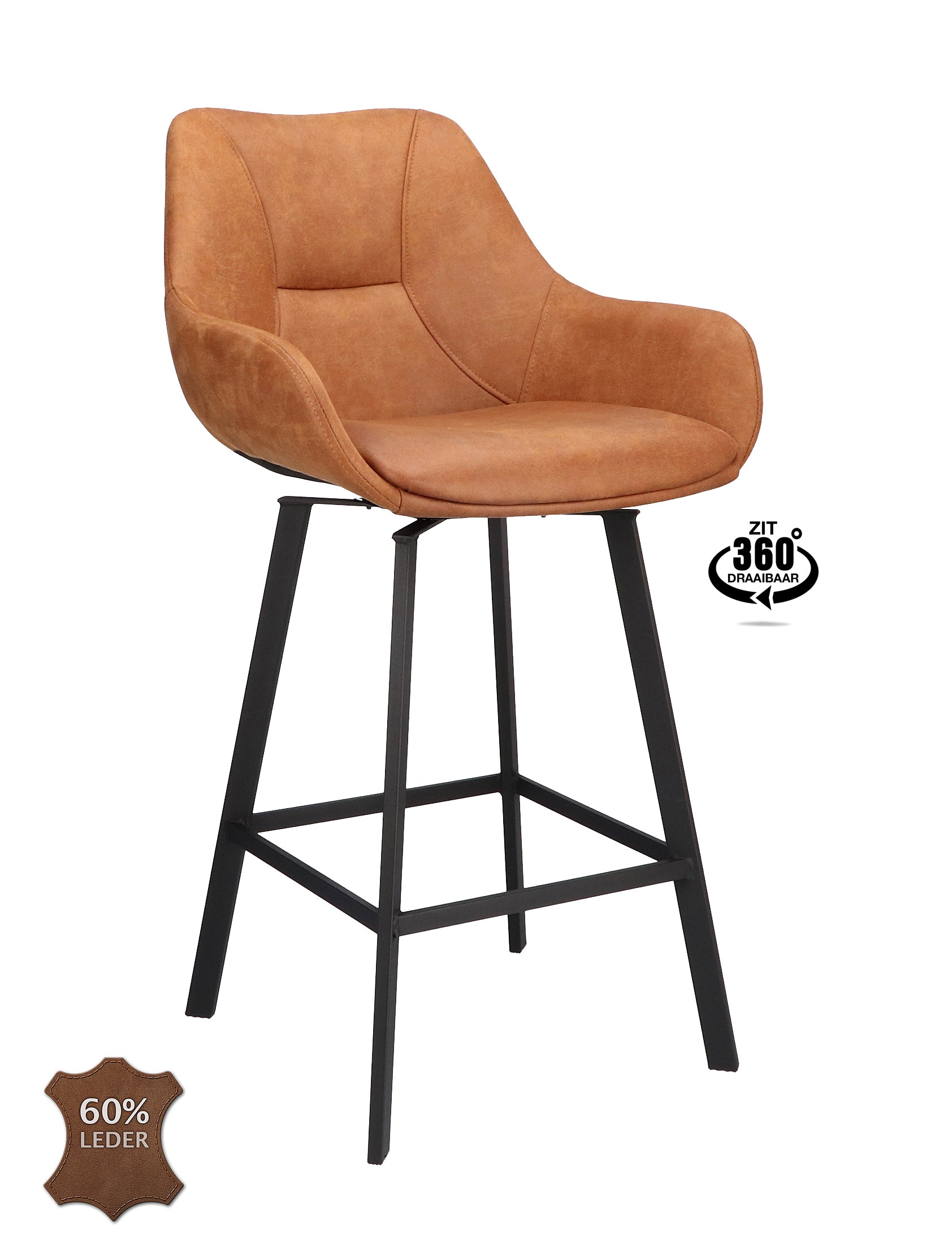 Barkruk met armleuning Boost - ZH 65 Microleder Bull Camel Leg Black