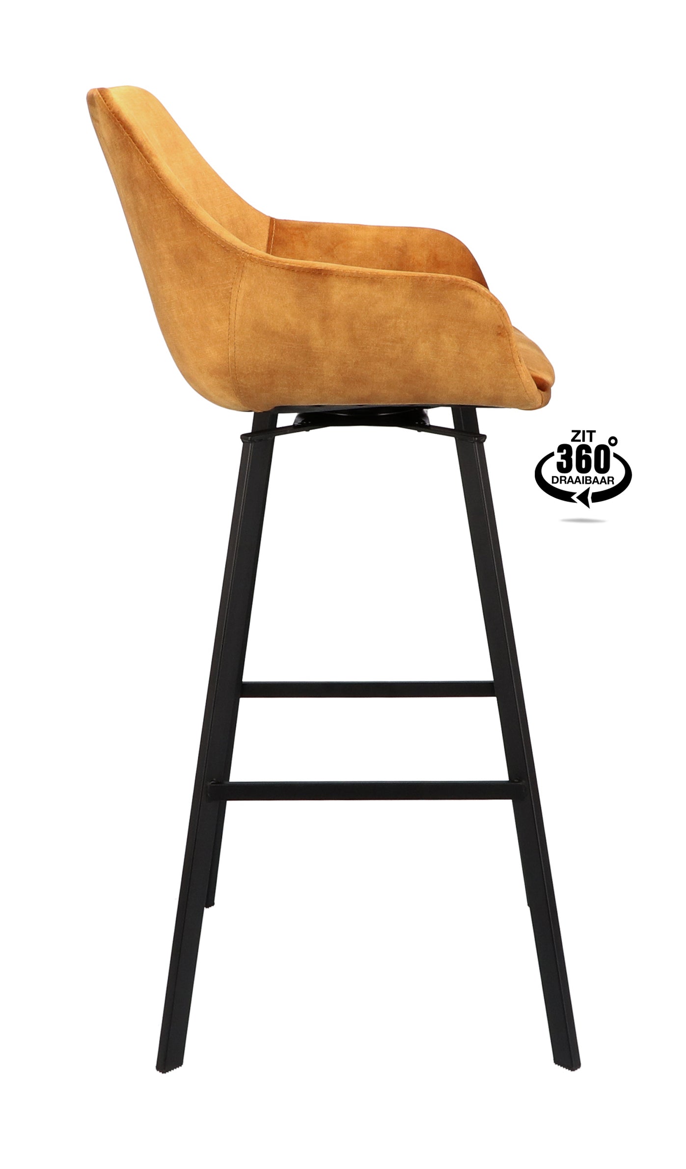 Barkruk met armleuning Royal - ZH 80 Stof Adore Cognac Leg Black