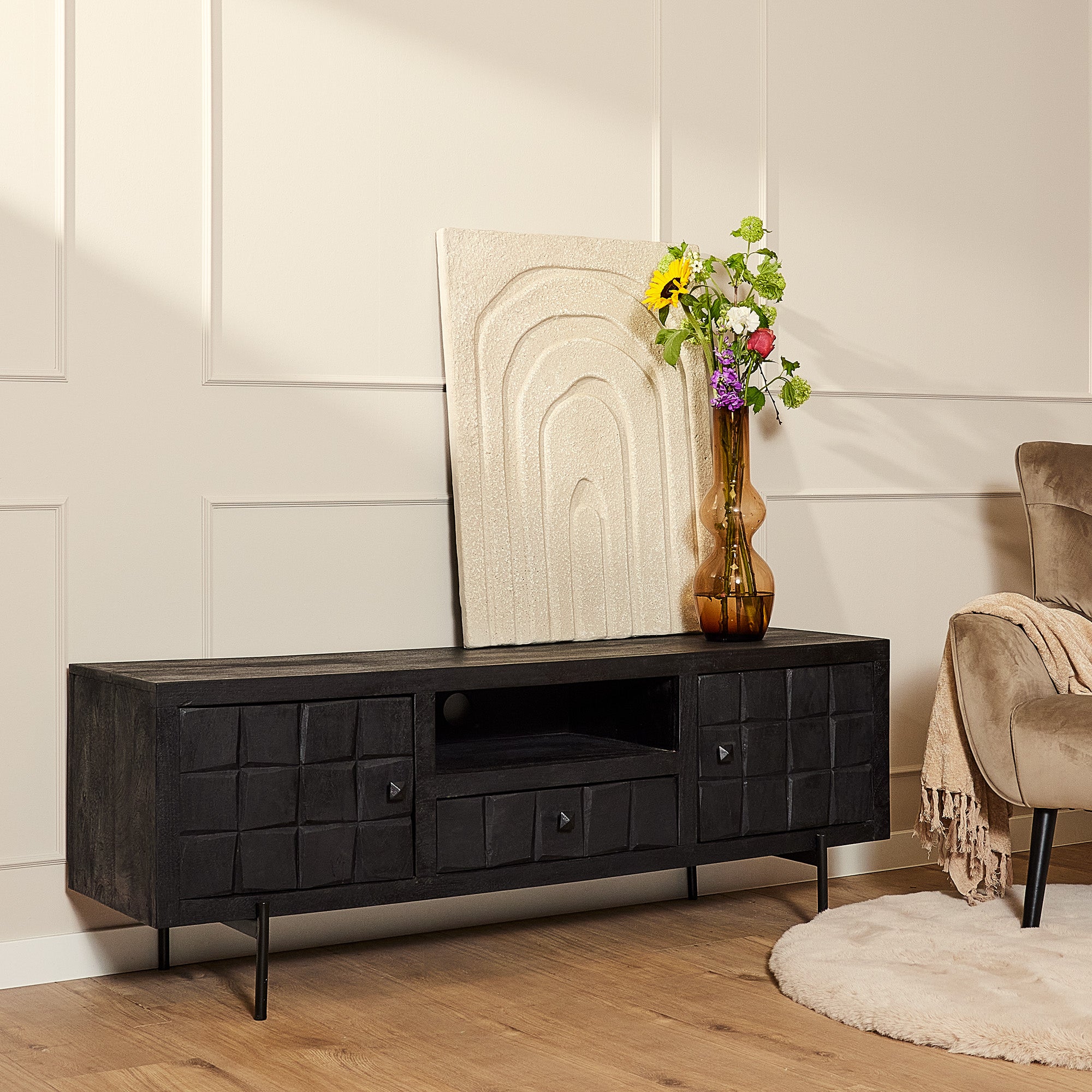 Tv meubel Brandy Zwart Mangohout 150 cm
