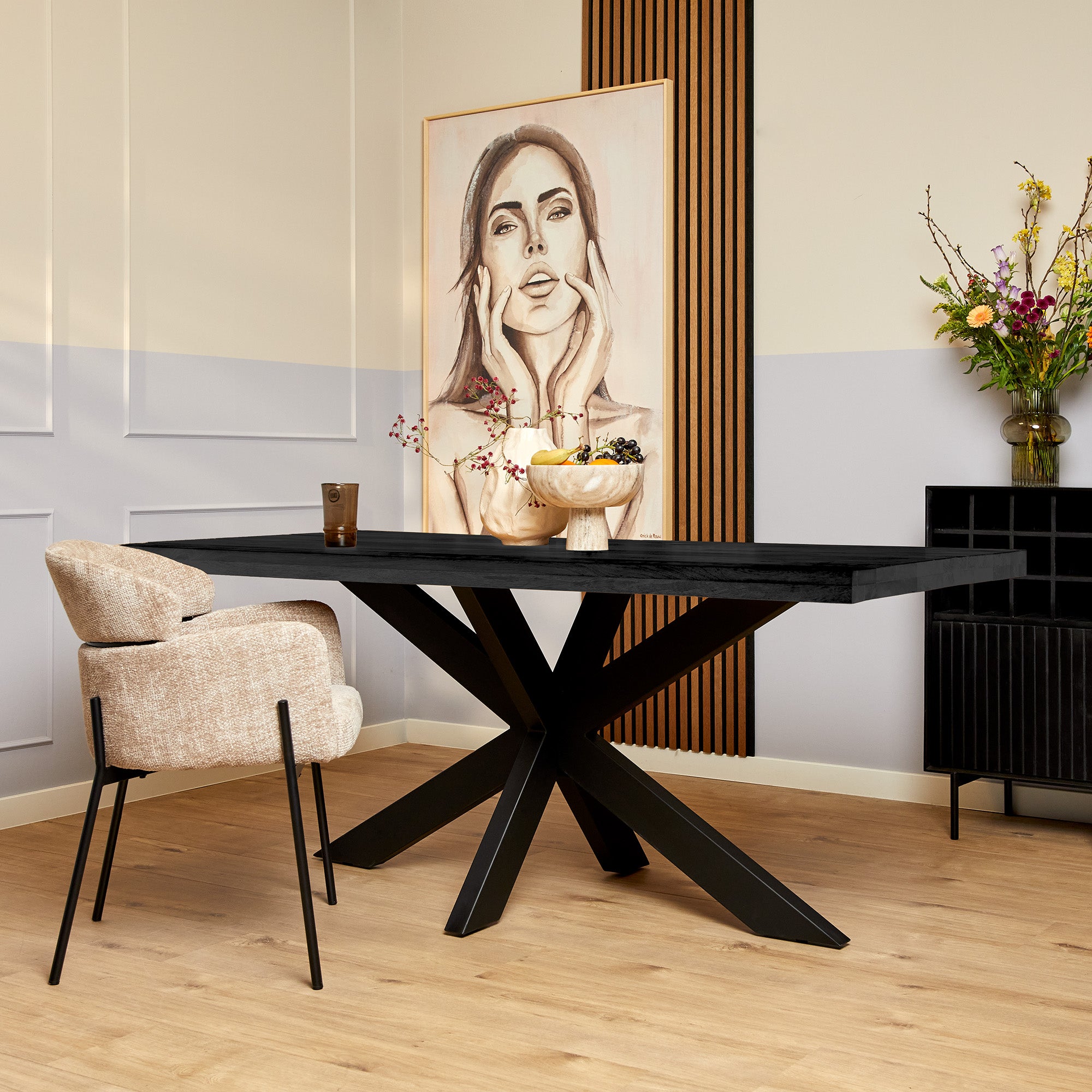 Rechthoekige eettafel Denver Zwart Mangohout 220 cm