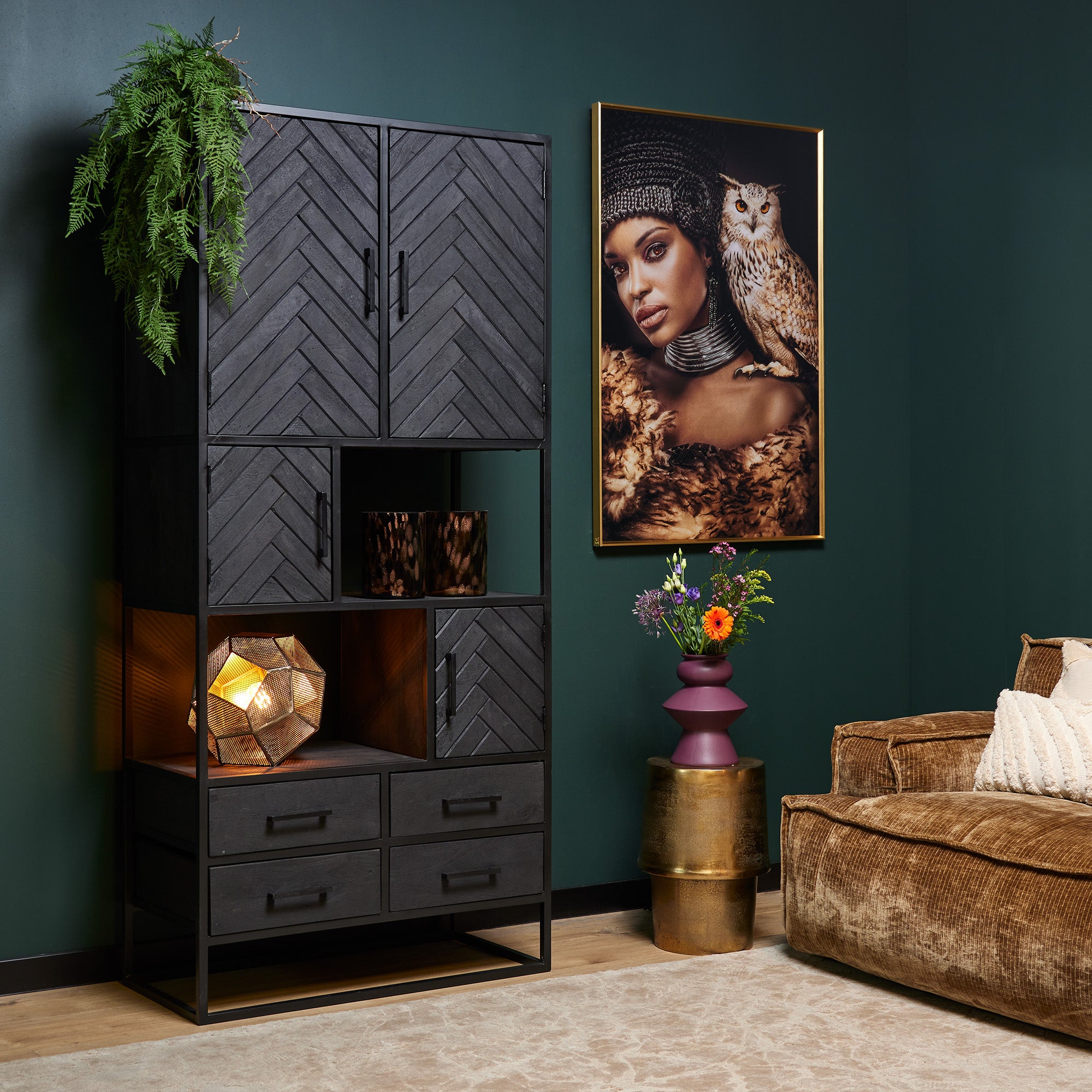 Vakkenkast New York Zwart Mangohout 90 cm