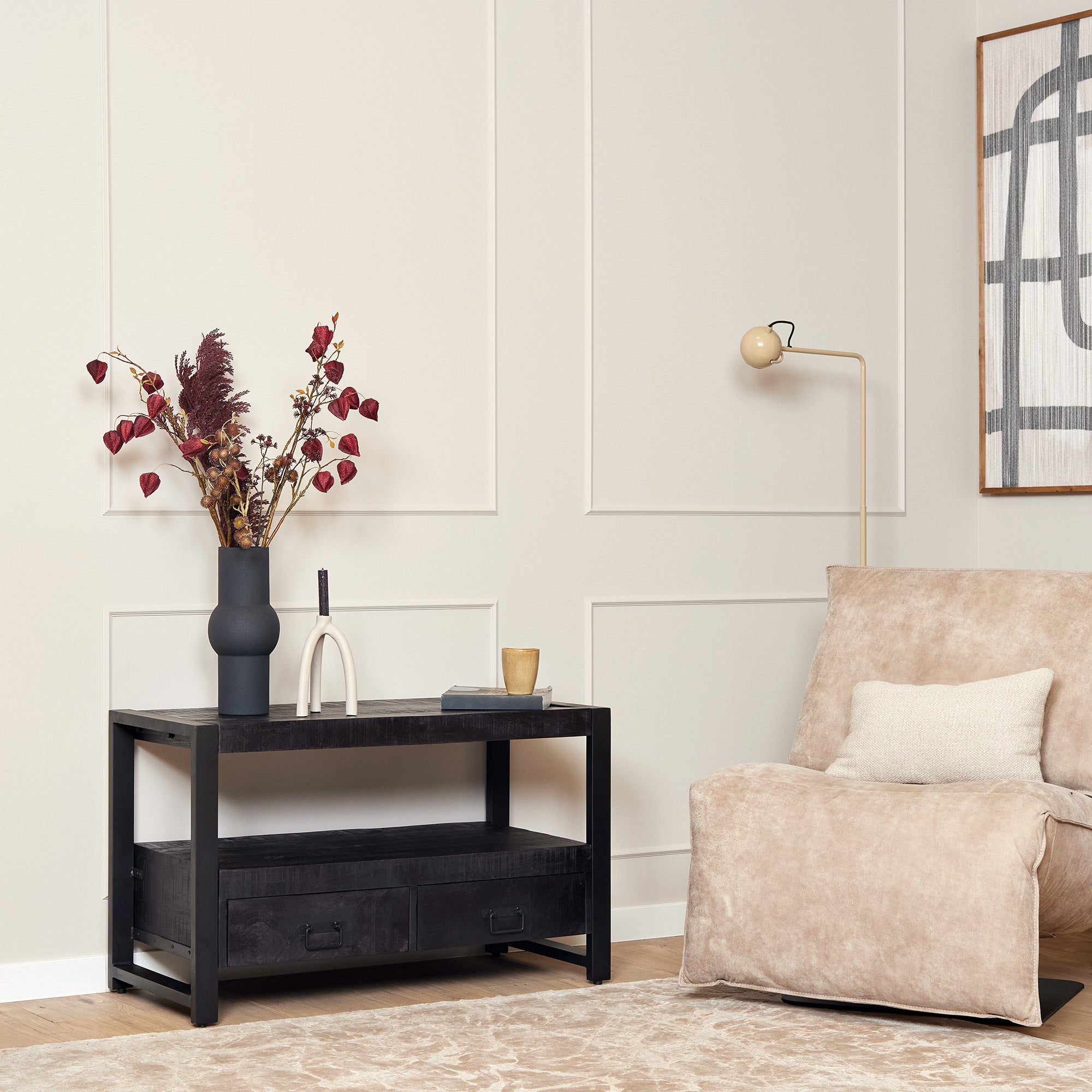 Tv meubel Boaz Zwart Mangohout 100 cm