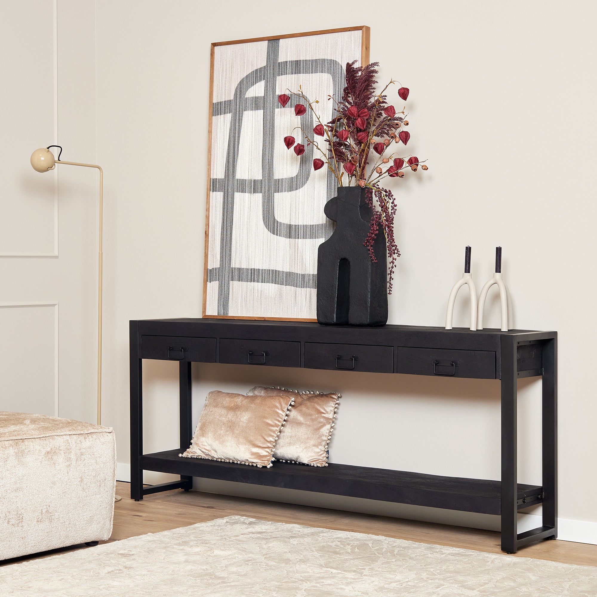 Sidetable Boaz Zwart  Mangohout 180 cm