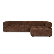 Hoekbank Sofia - Choco rechts - hoekbank in chenille, vooraanzicht