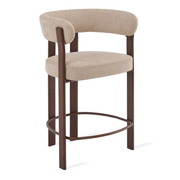 Barkruk Rose - Beige met armleuning - barkruk in chenille, vooraanzicht