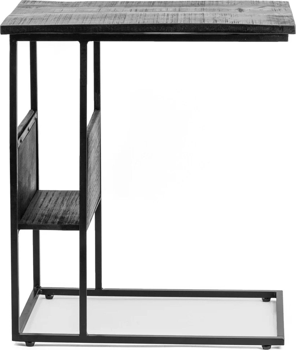 Laptoptafel met krantenbak -  Zwart - Mangohout  - Afgeprijsd