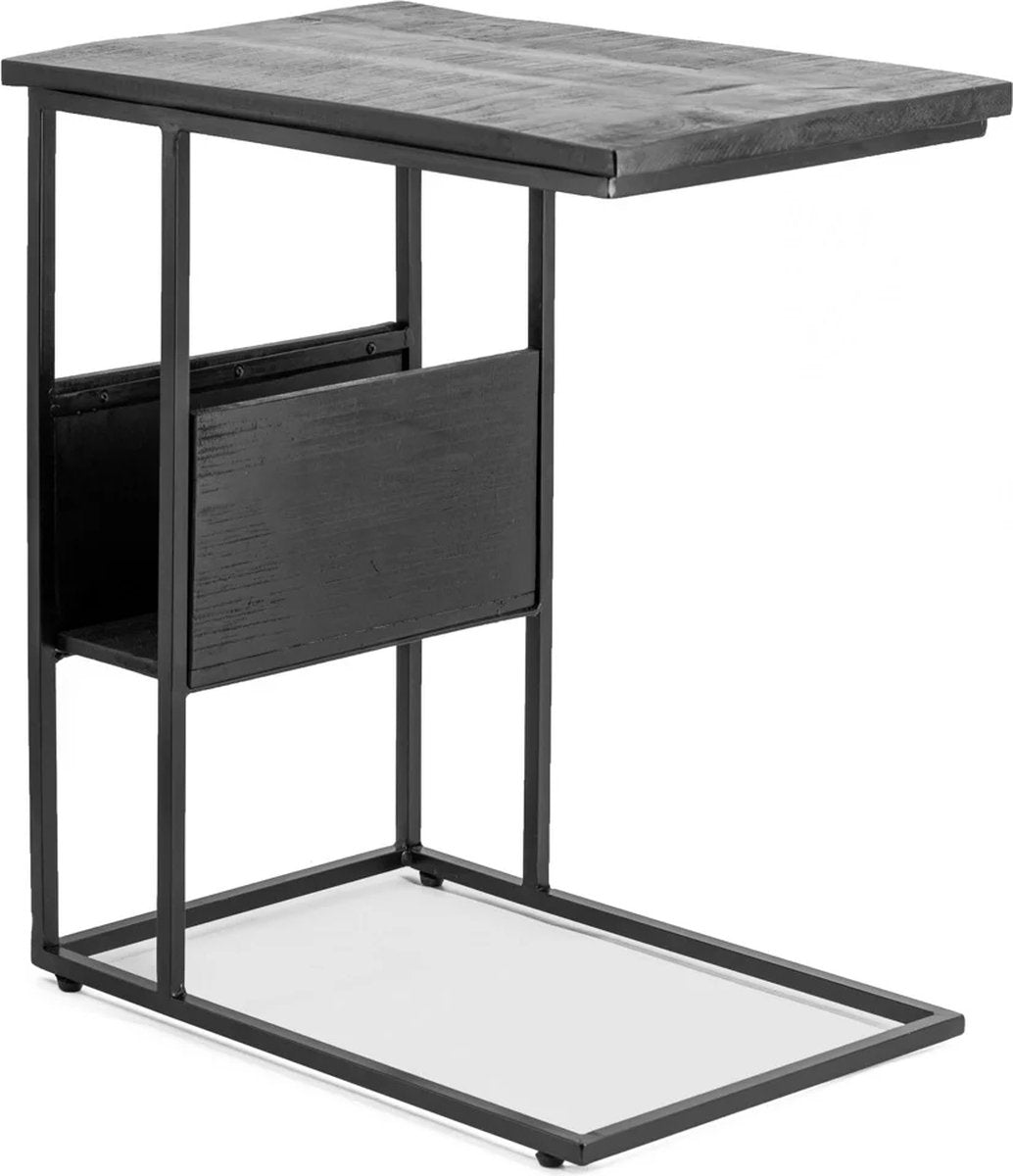Laptoptafel met krantenbak -  Zwart - Mangohout  - Afgeprijsd