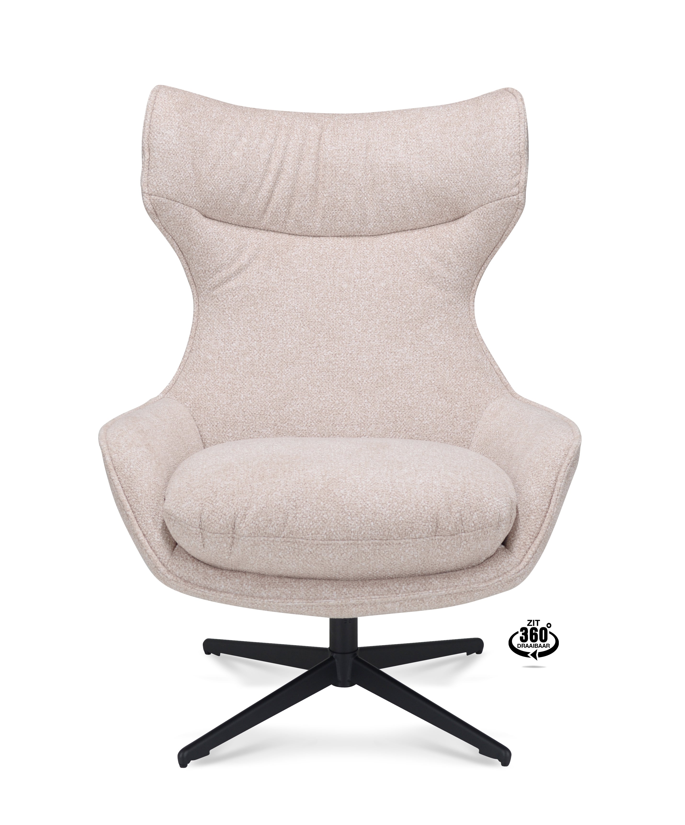 Fauteuil Ontario Stof Leo 26 Sand Poot Zwart 360° Draaibaar