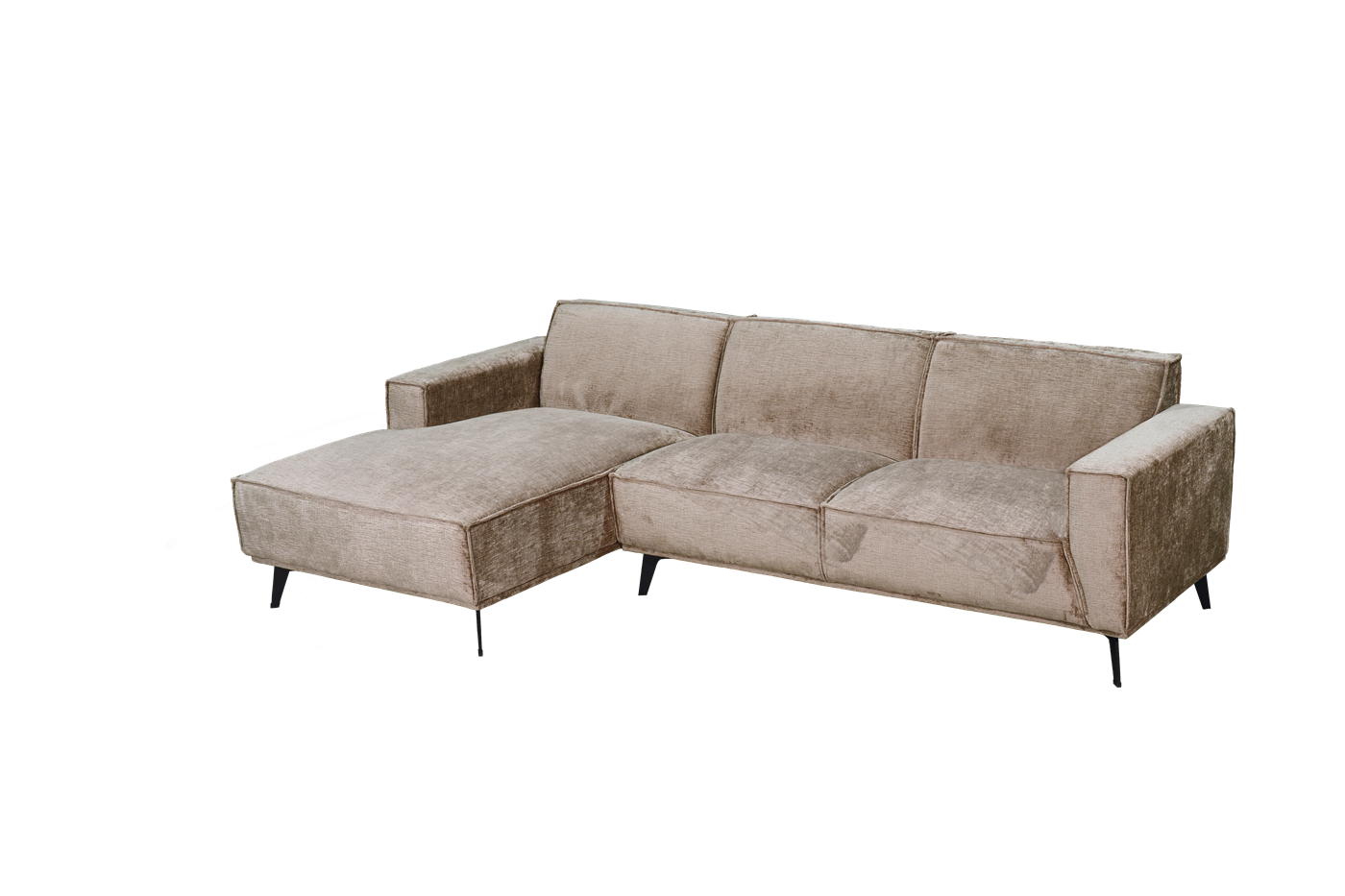 Leeds Hoekbank 2,5-AR + Chaise L Touch 04 Taupe 2,5-zits, chaise longue links – Taupe – ca. 280 × 88/156 × 81 cm | Tower Living