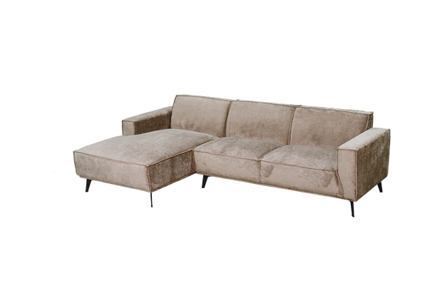 Leeds Hoekbank 2,5-AR + Chaise L Touch 04 Taupe 2,5-zits, chaise longue links – Taupe – ca. 280 × 88/156 × 81 cm | Tower Living