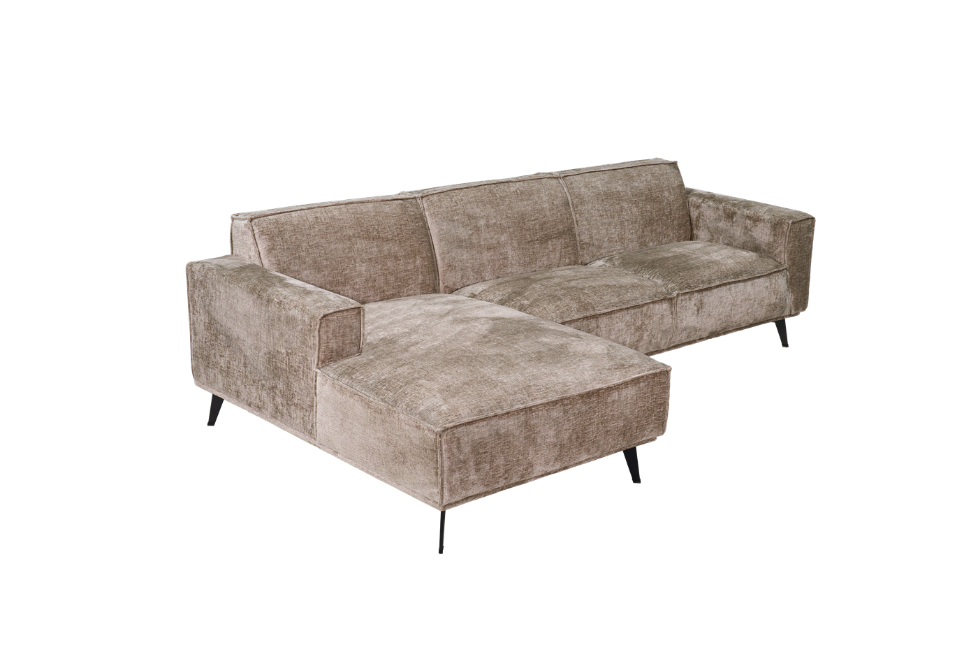 Leeds Hoekbank 2,5-AR + Chaise L Touch 04 Taupe 2,5-zits, chaise longue links – Taupe – ca. 280 × 88/156 × 81 cm | Tower Living