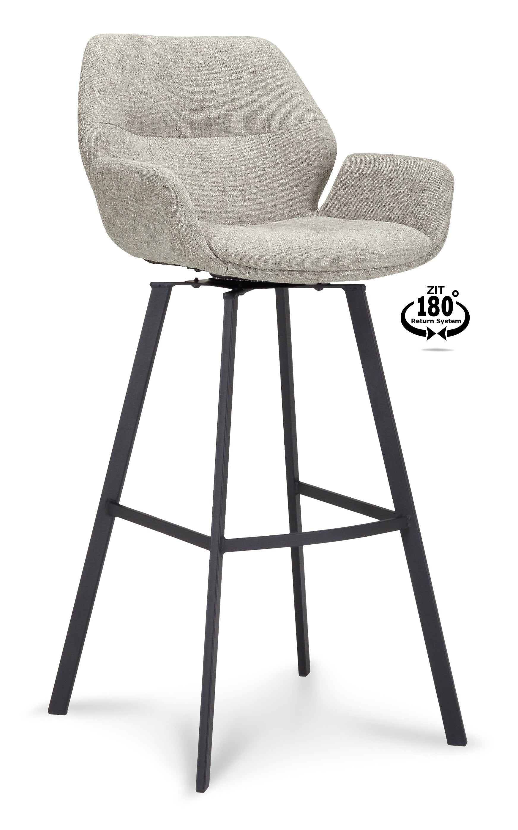 Barkruk met armleuning Luton - ZH 80 Stof Miami Taupe Poot Black 180° Return-system