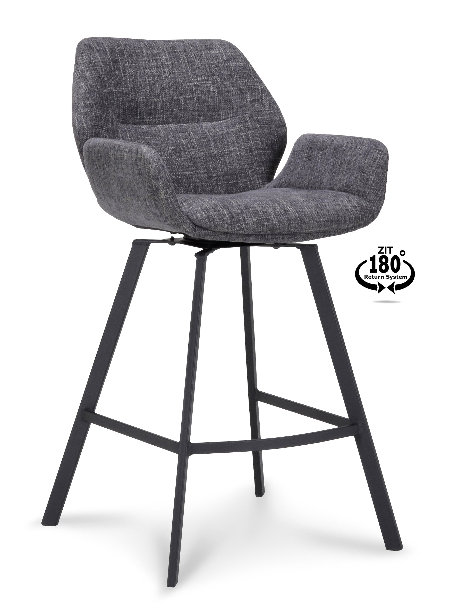 Barkruk met armleuning Luton - ZH 65 Stof Miami Darkgrey Poot Black 180° Return-system
