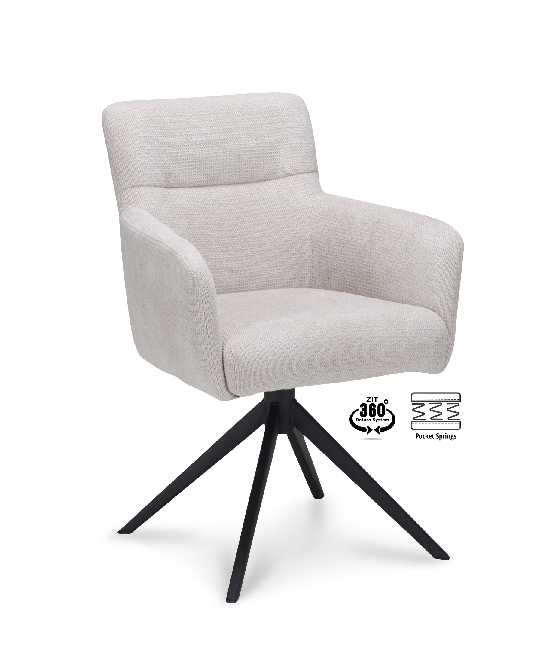 Armstoel Maeve Stof Mito Natural Leg Black 360° Return-system