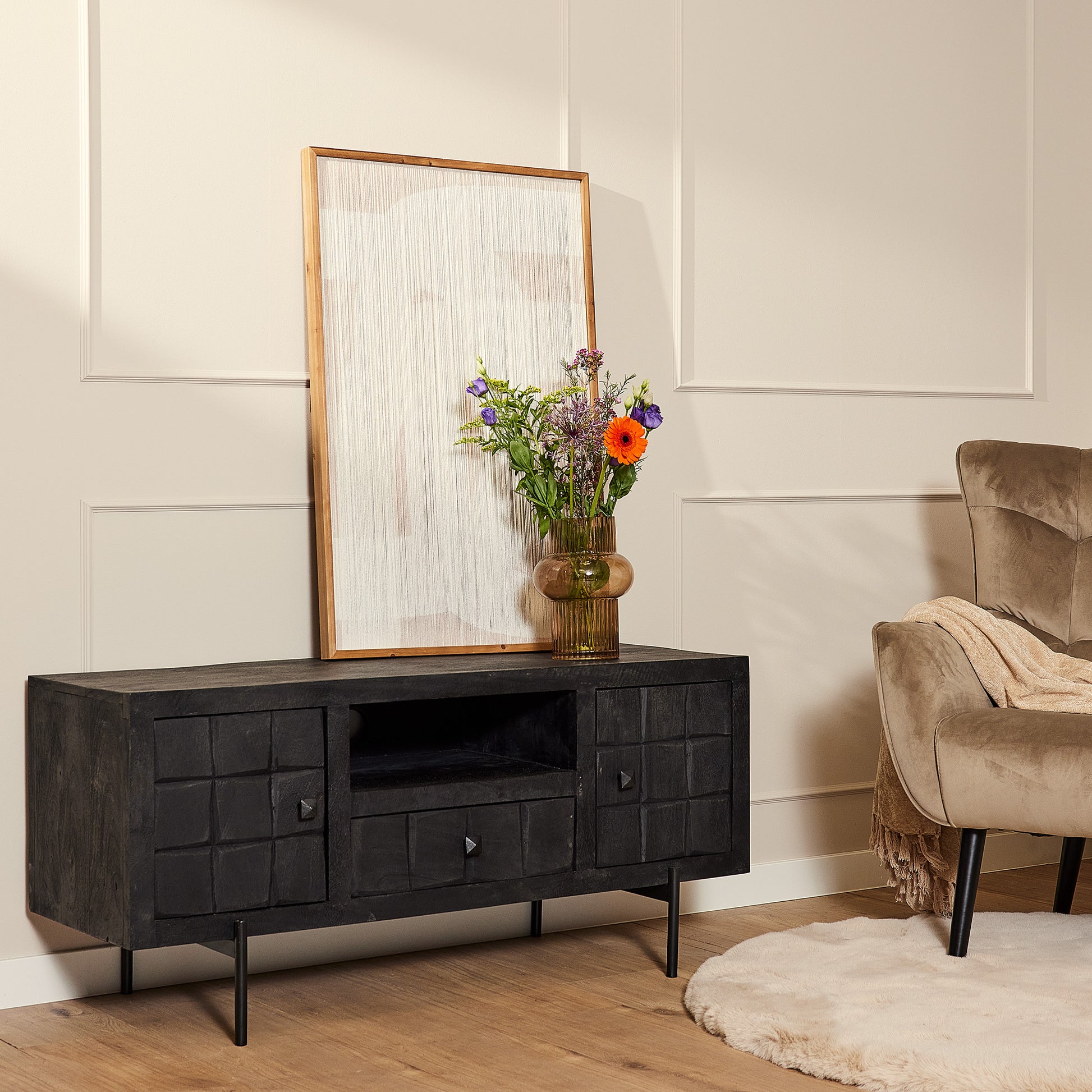 Tv meubel Brandy Zwart Mangohout 120 cm