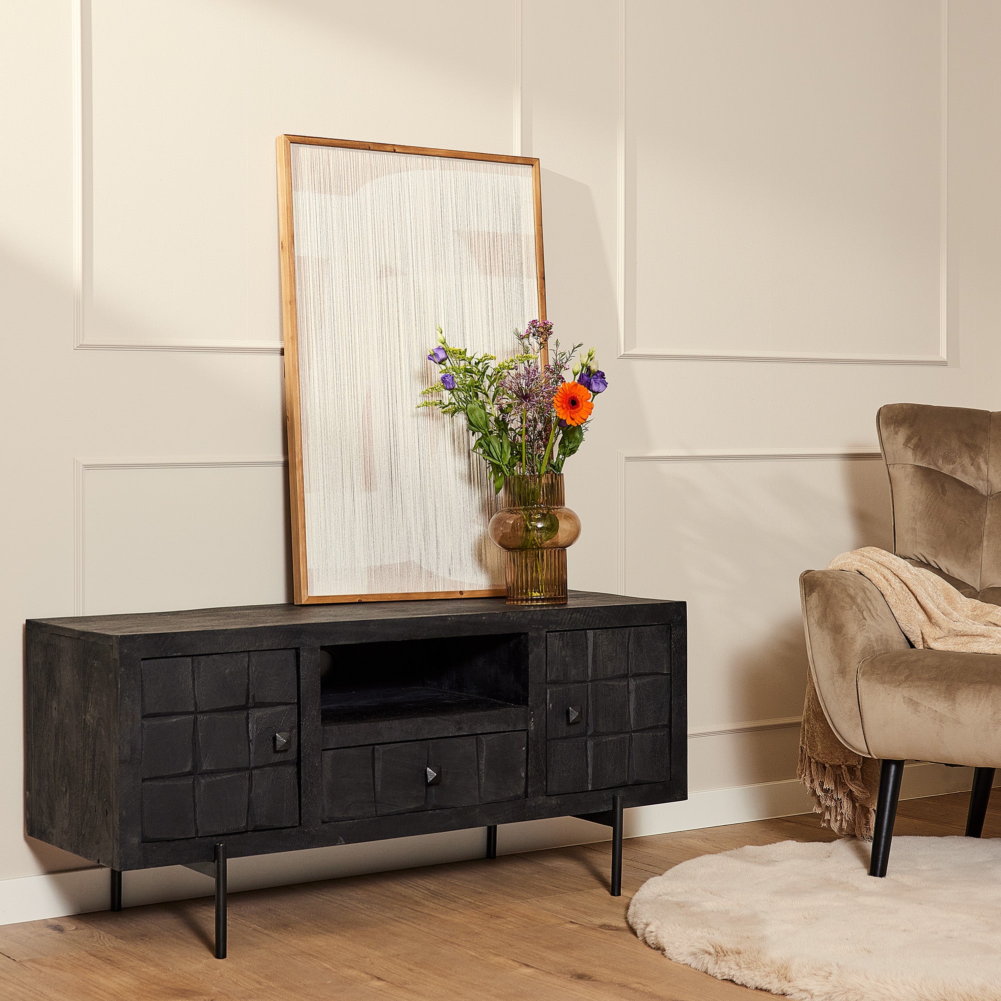 Tv meubel Brandy Zwart Mangohout 120 cm