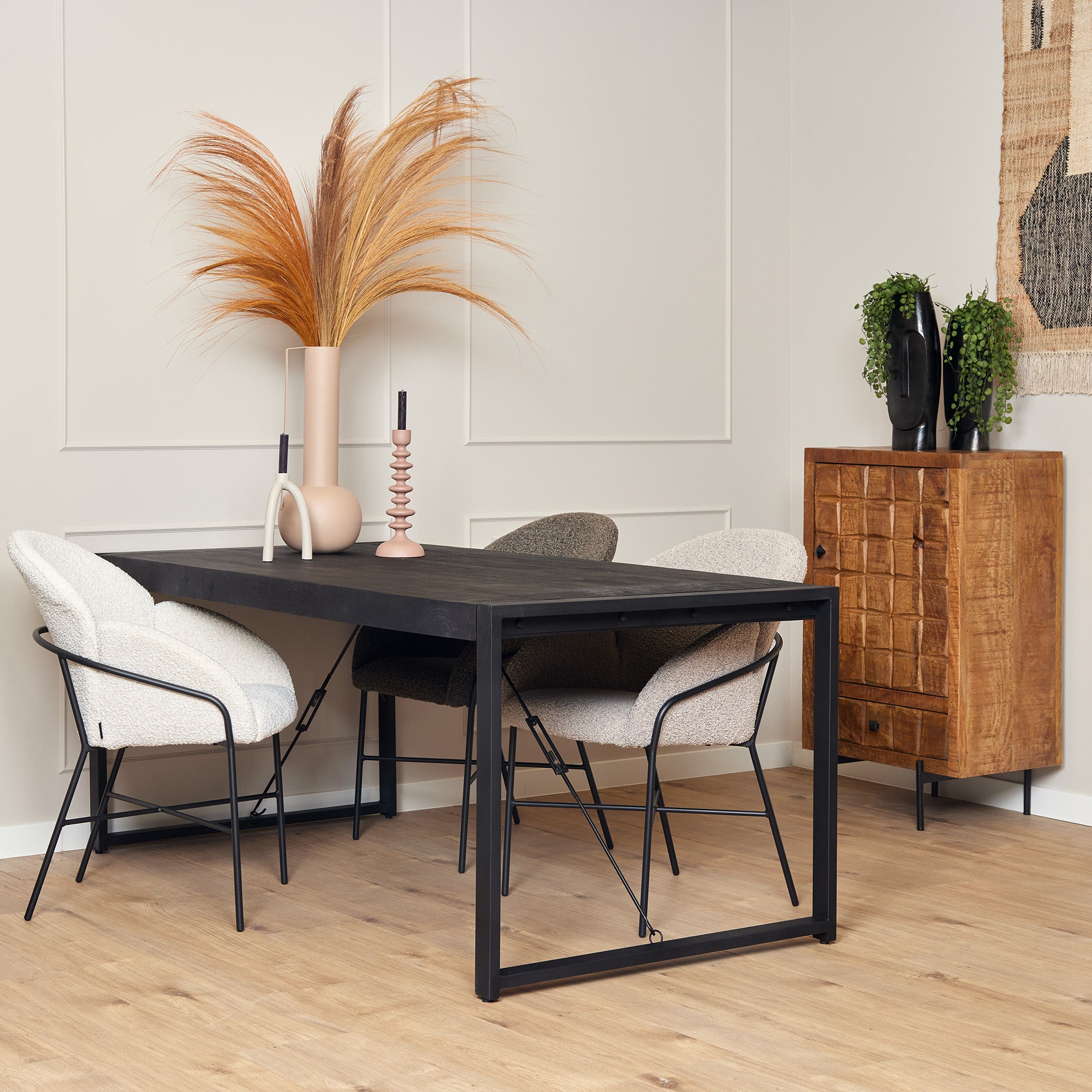 Rechthoekige eettafel Boaz Zwart Mangohout 140 cm