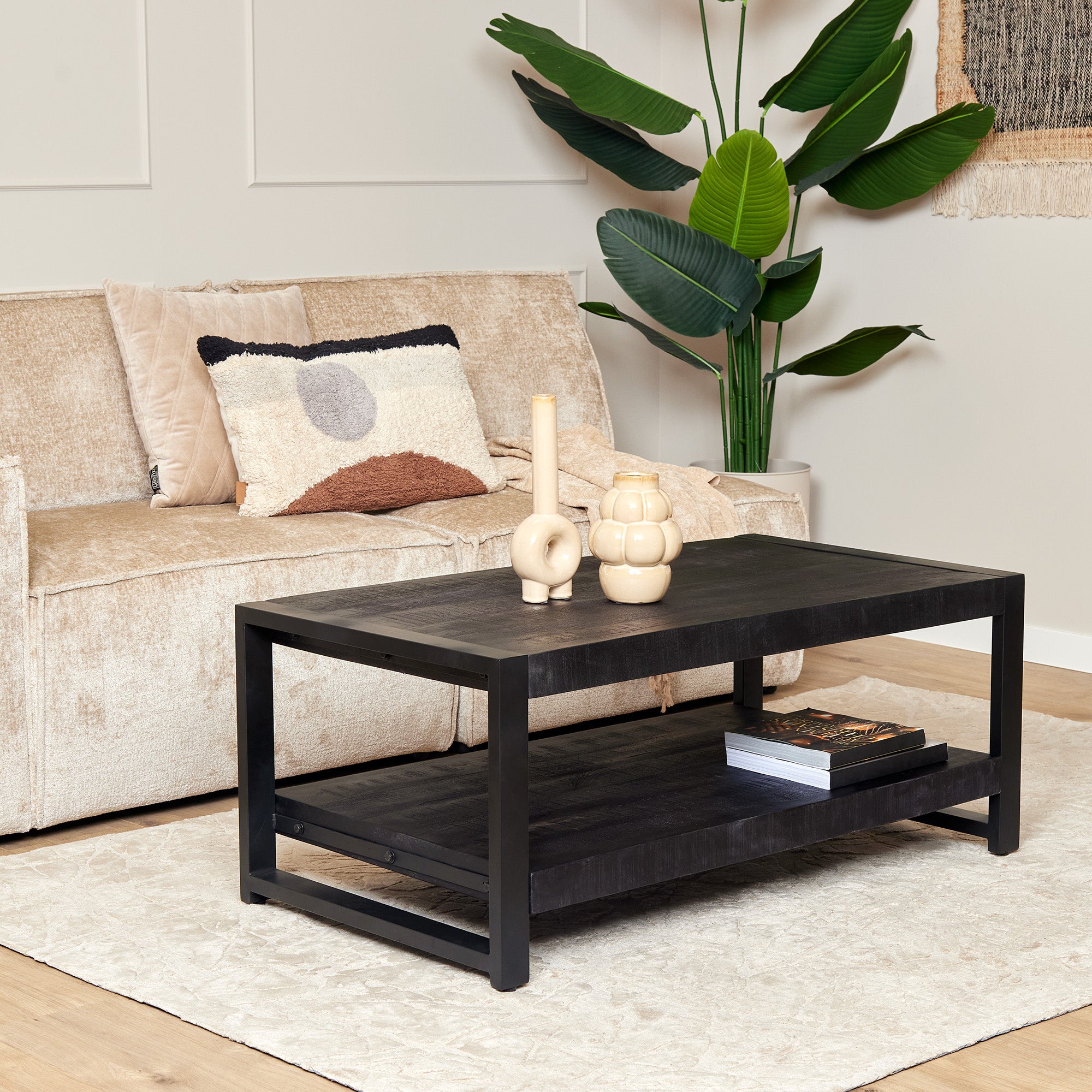 Salontafel Boaz met onderblad Zwart Mangohout 110 cm