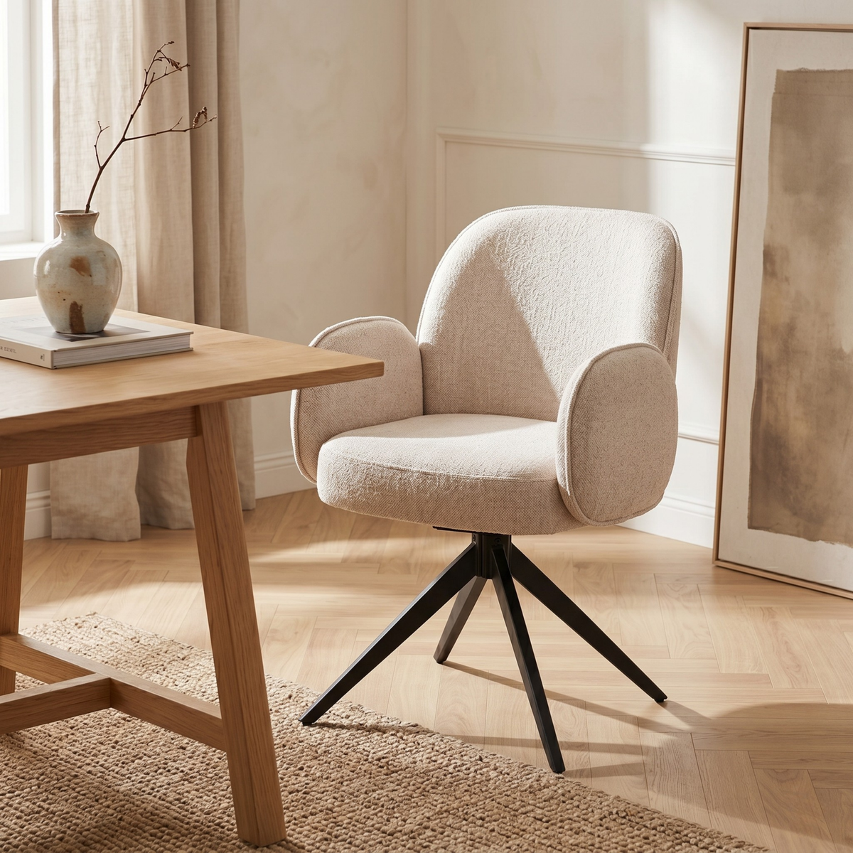 Eetkamerstoel Oslo - Beige met armleuning