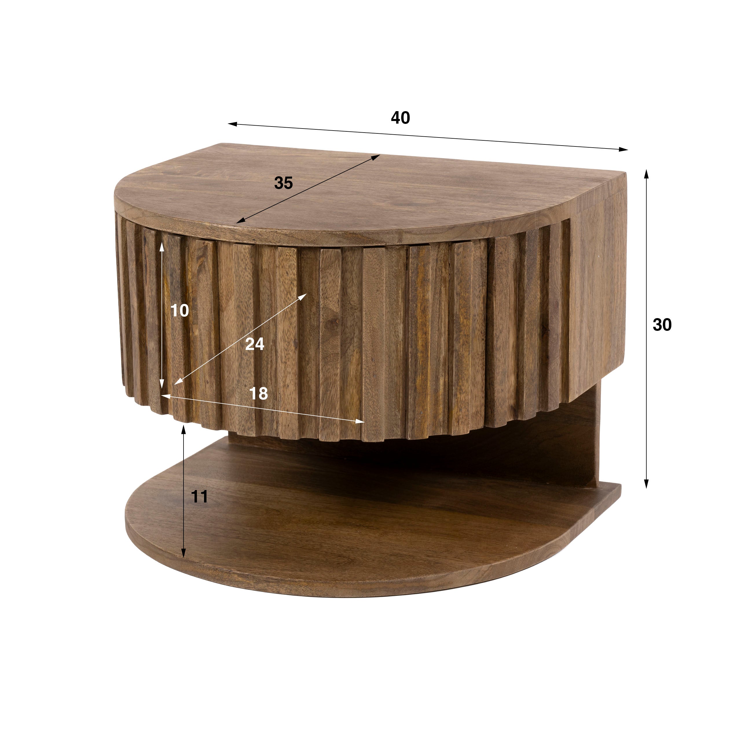 Nachtkastje Ridge Shelve Zwevend 1 Lade Massief Mango Zand