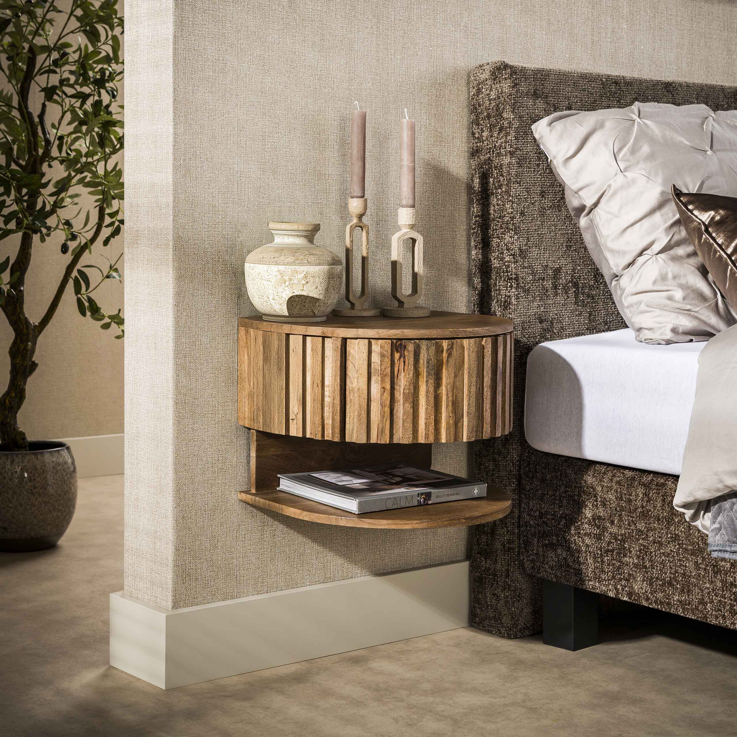 Nachtkastje Ridge Shelve Zwevend 1 Lade Massief Mango Zand