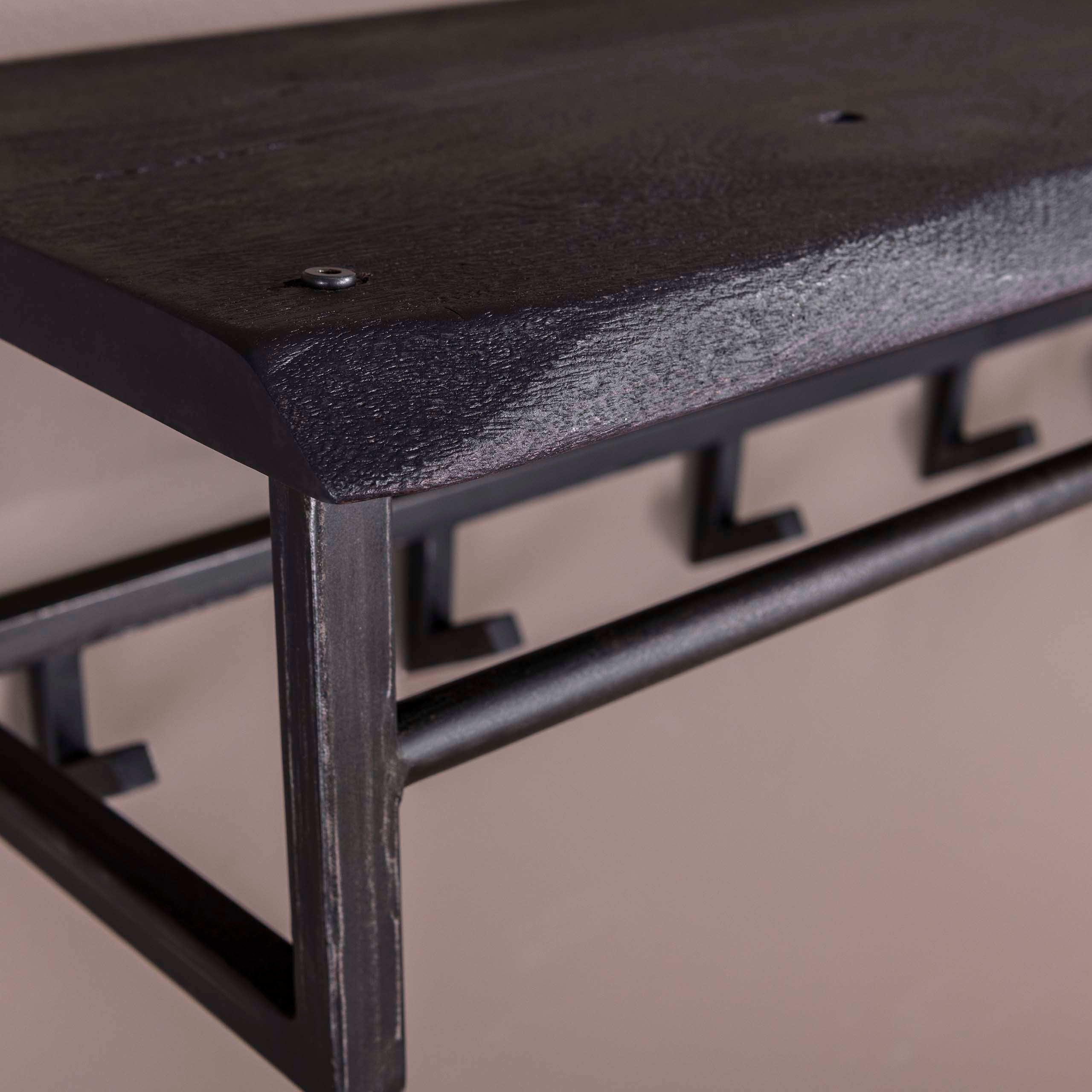 Kapstok Yucon 6 Haken Hoedenplank Massief Acacia Zwart