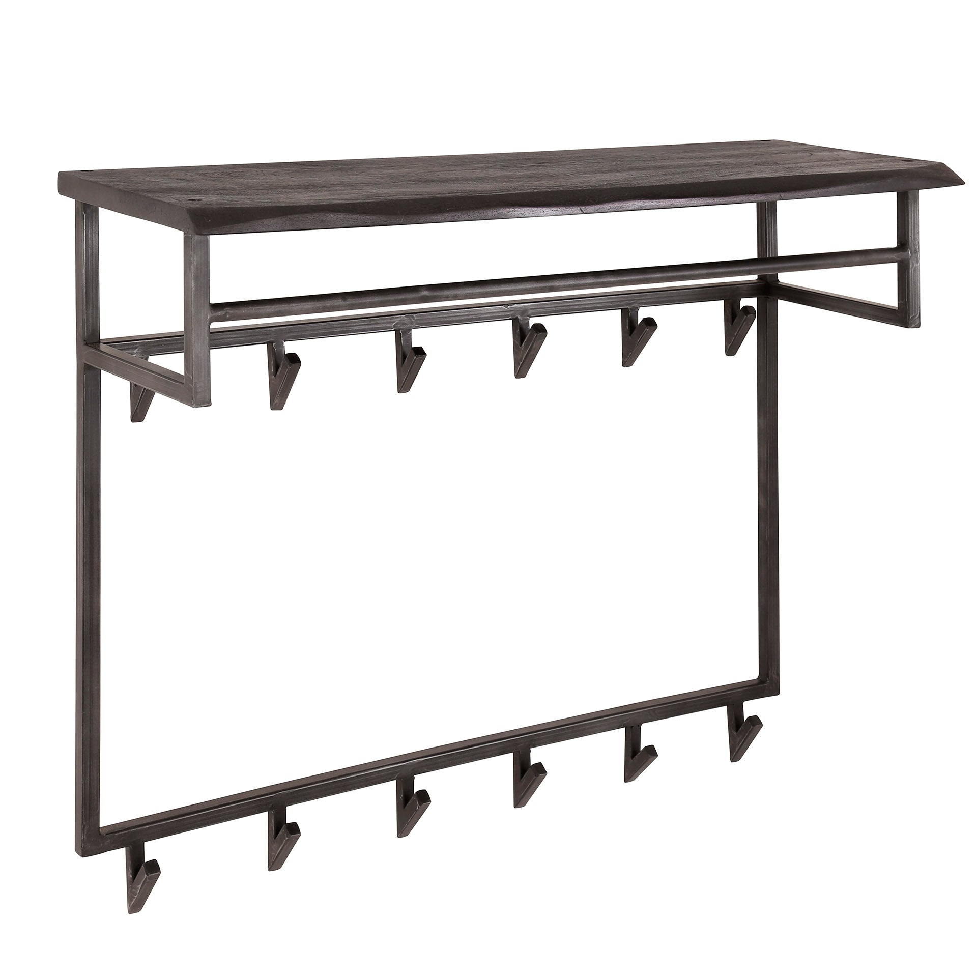 Kapstok Yucon Hoog Hoedenplank 12 Haken Massief Acacia Zwart