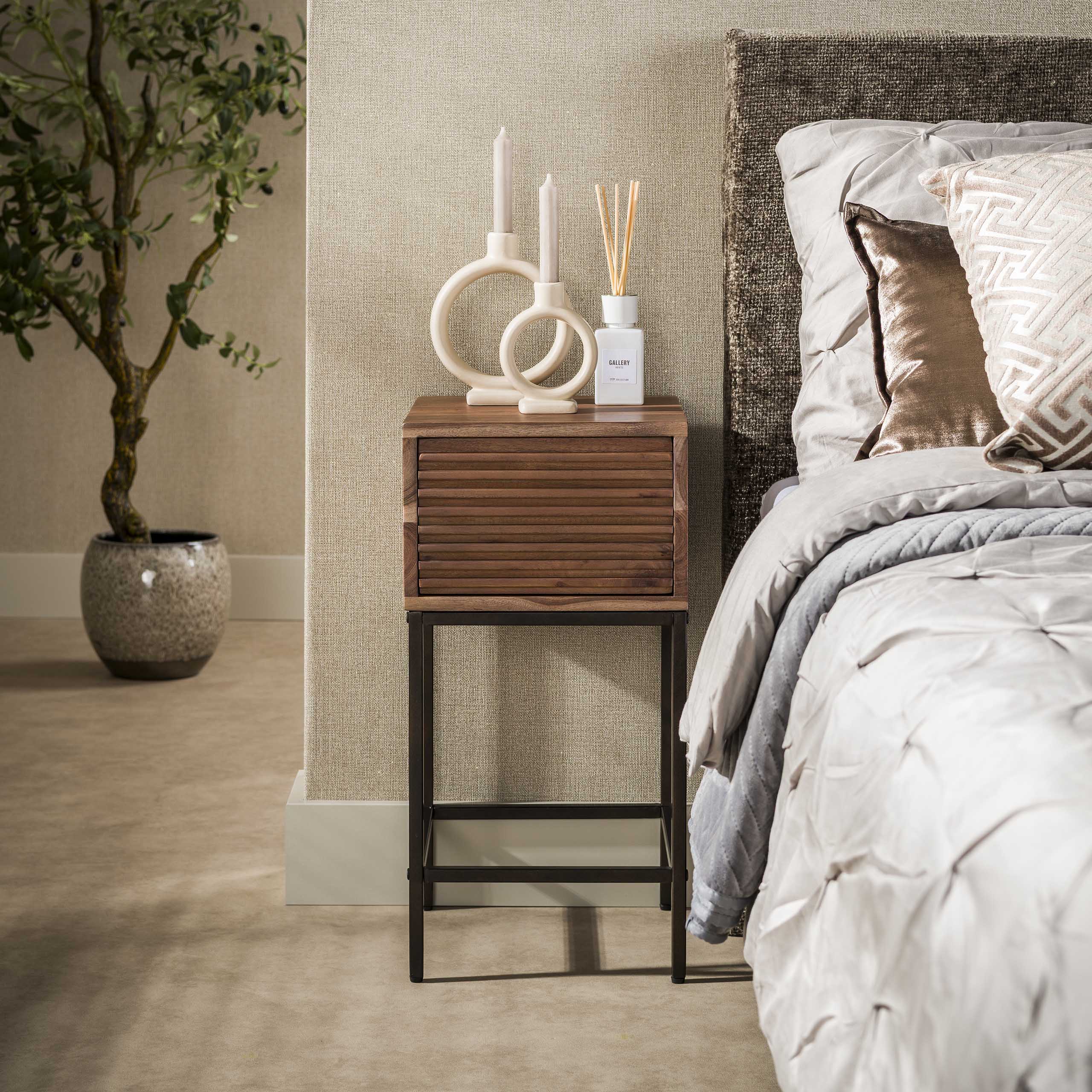 Nachtkastje Line Xs 1 Lade Massief Acacia Bruin