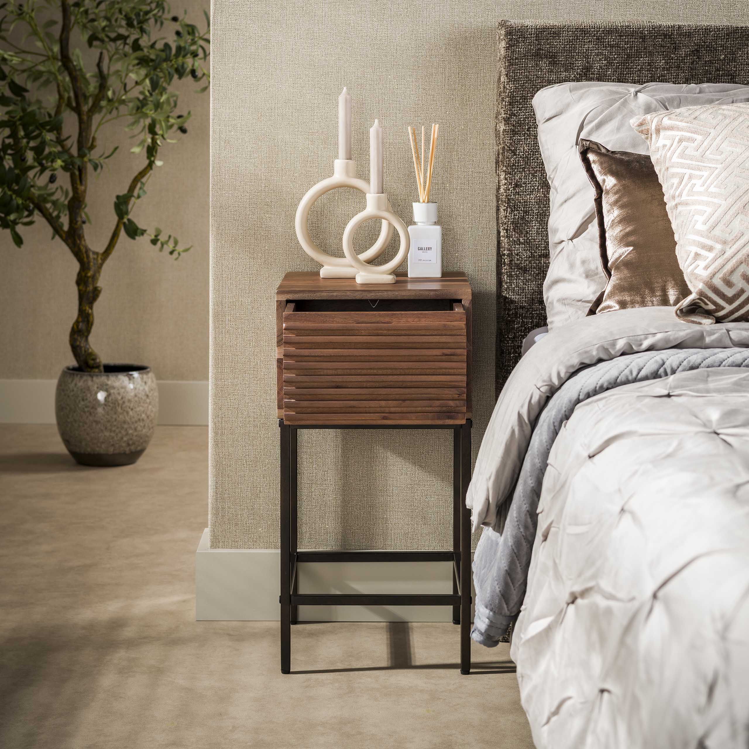 Nachtkastje Line Xs 1 Lade Massief Acacia Bruin