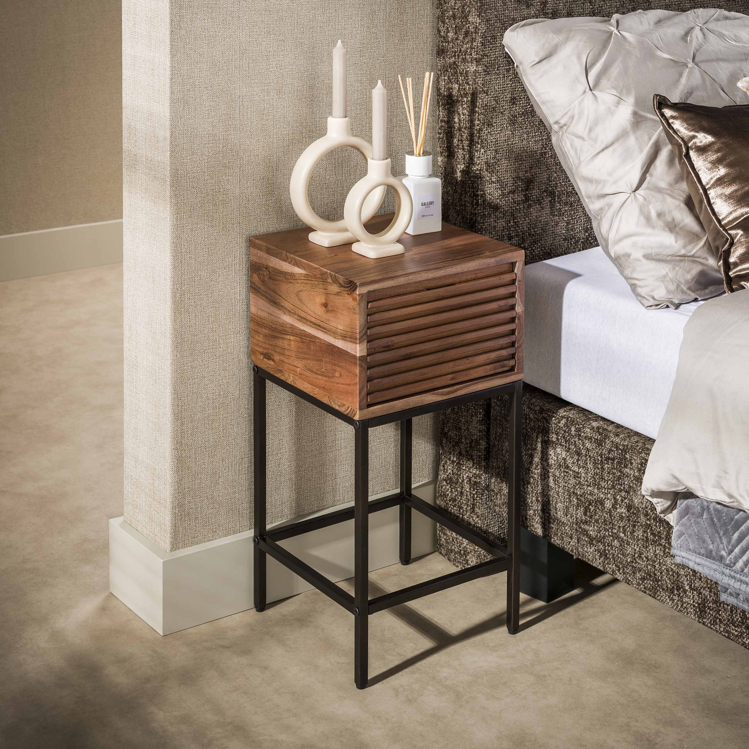 Nachtkastje Line Xs 1 Lade Massief Acacia Bruin